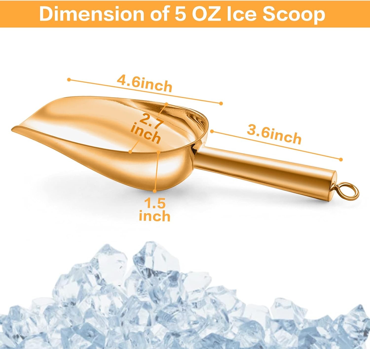 image:imageTeamFar 5oz Ice Scoop Stainless Steel Food Scoop Metal Ice Scooper for Kitchen Bar Party Wedding Heavy Duty amp Sturdy Easy Storage amp Versatile Mirror Finish amp Smooth Edge GoldGold
