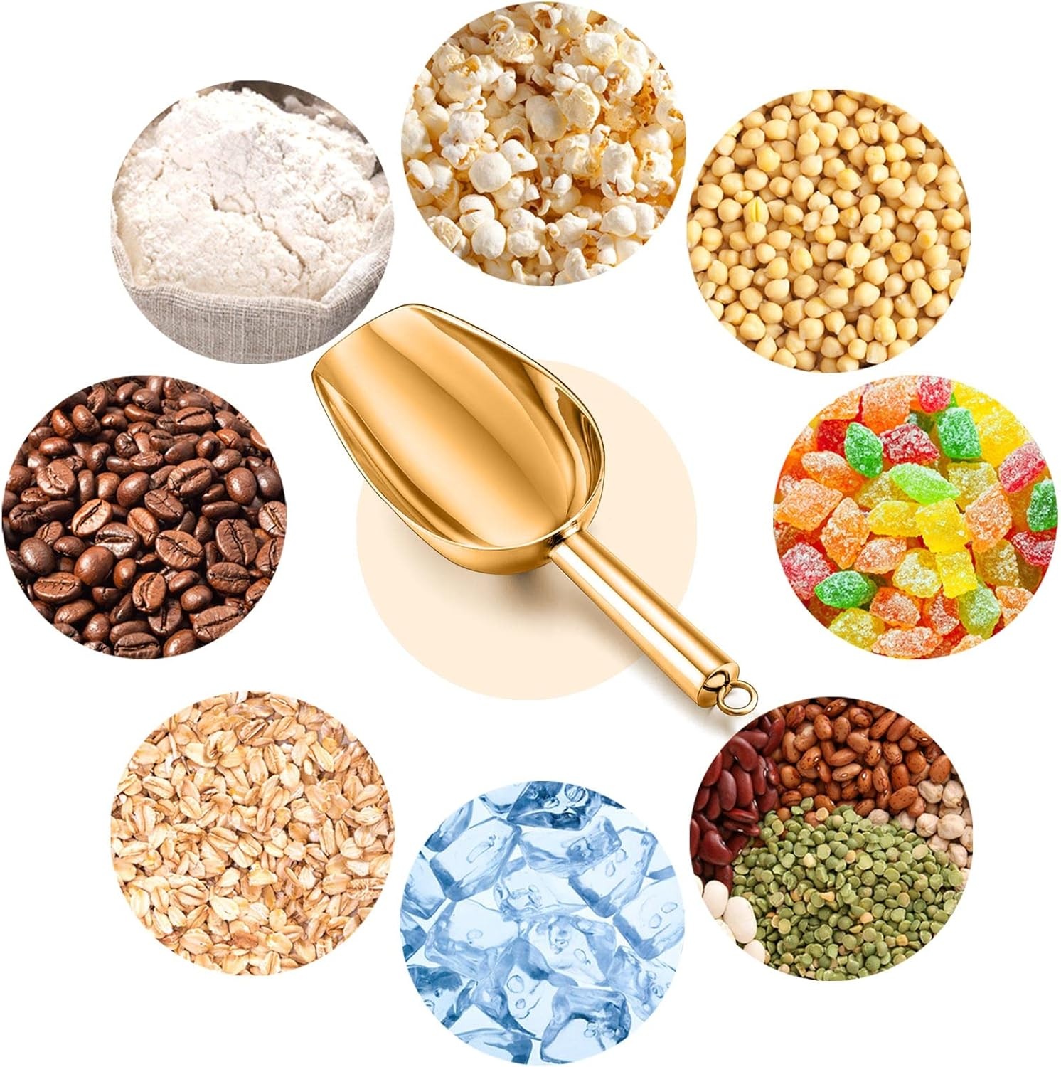 image:imageTeamFar 5oz Ice Scoop Stainless Steel Food Scoop Metal Ice Scooper for Kitchen Bar Party Wedding Heavy Duty amp Sturdy Easy Storage amp Versatile Mirror Finish amp Smooth Edge GoldGold
