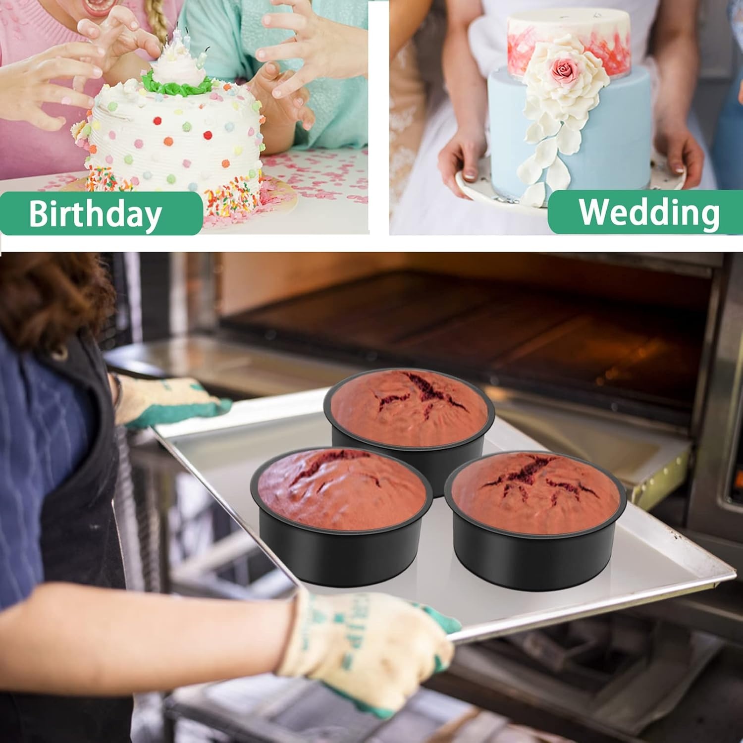 image:imageTeamFar 6 Inch Round Cake Pans Round Baking Layer Cake Pan Set of 3 with NonStick Coating Stainless Steel Core for Birthday Party Wedding Healthy amp Heatproof Release Easily amp Easy Clean4inch
