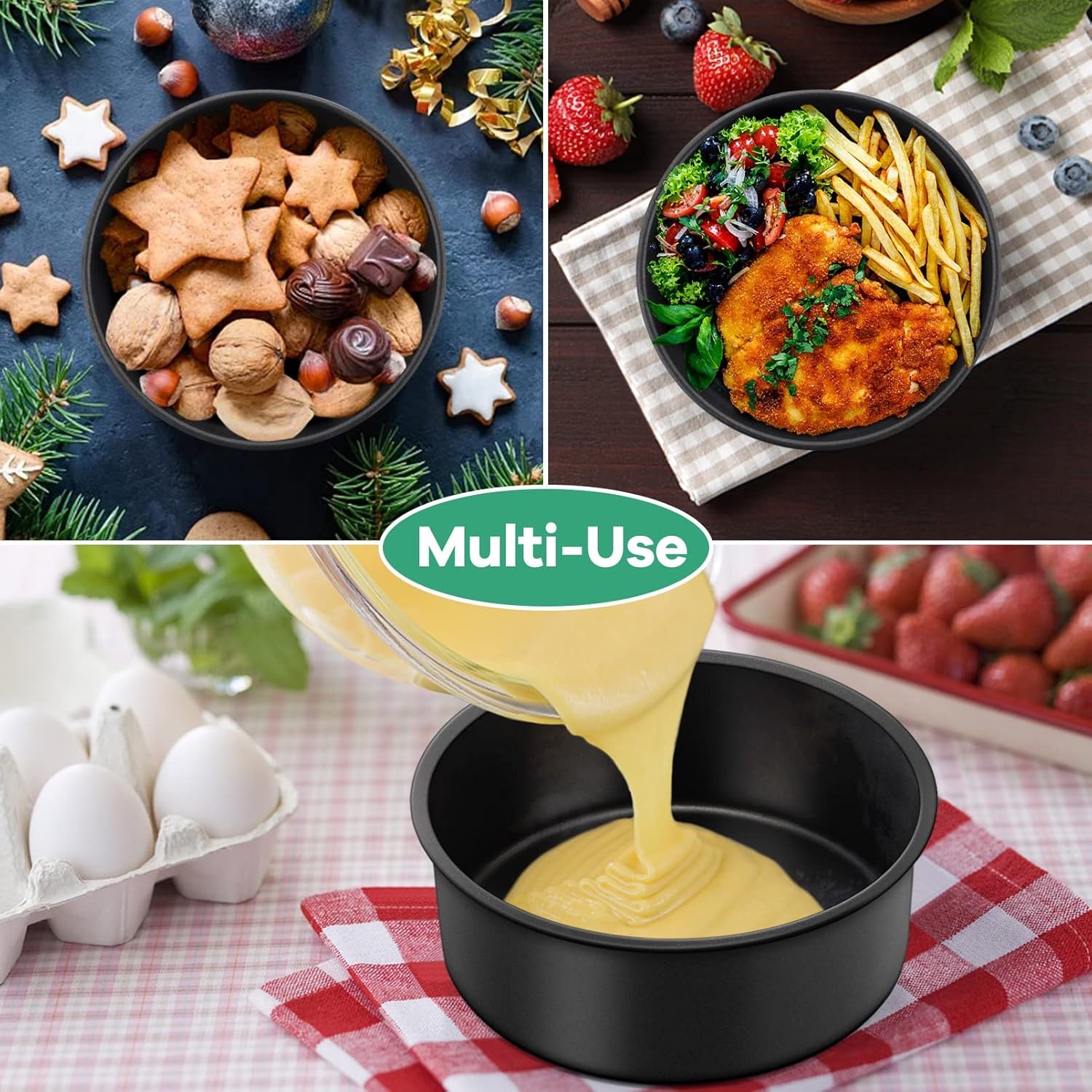 image:imageTeamFar 6 Inch Round Cake Pans Round Baking Layer Cake Pan Set of 3 with NonStick Coating Stainless Steel Core for Birthday Party Wedding Healthy amp Heatproof Release Easily amp Easy Clean4inch