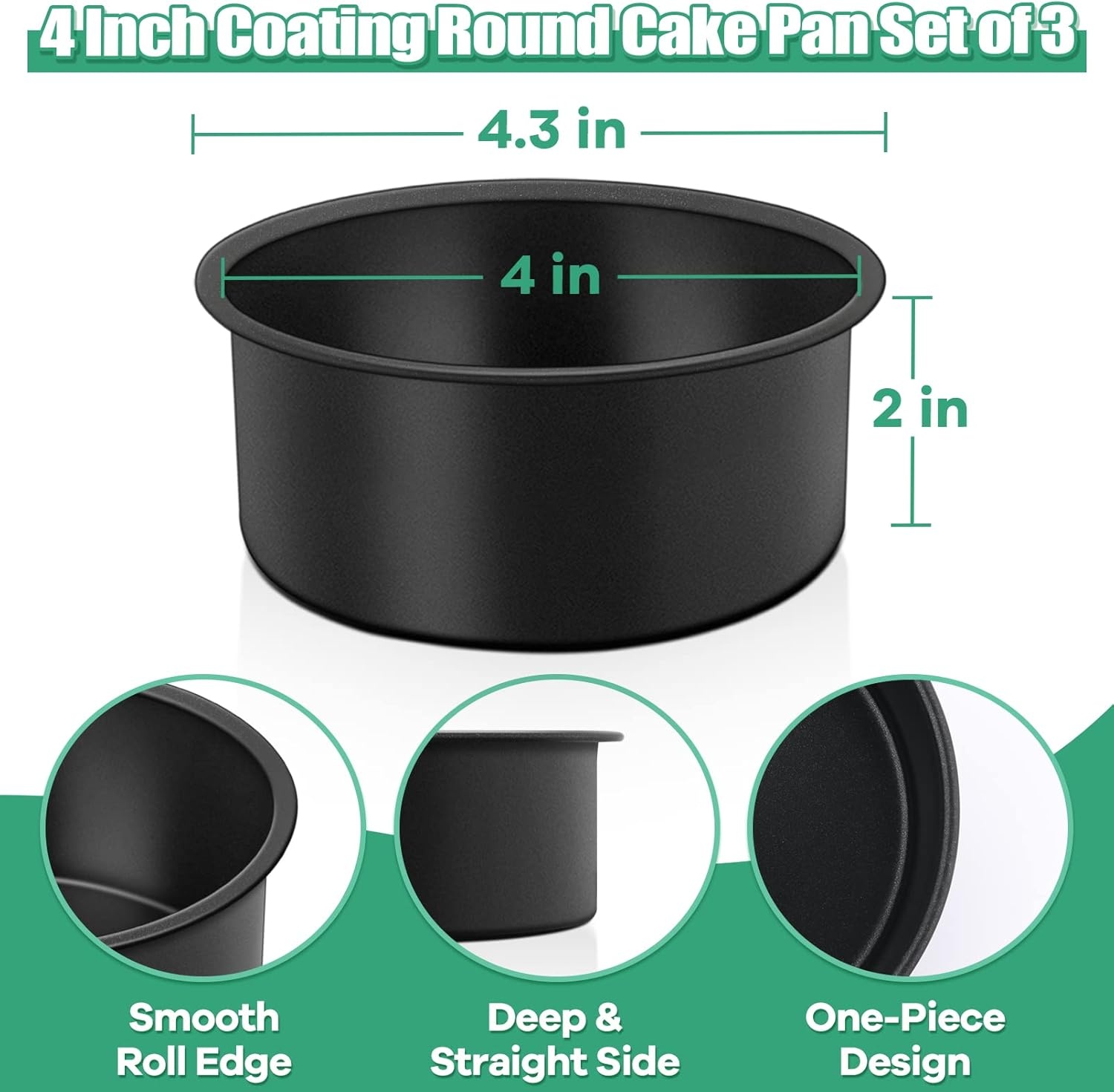 image:imageTeamFar 6 Inch Round Cake Pans Round Baking Layer Cake Pan Set of 3 with NonStick Coating Stainless Steel Core for Birthday Party Wedding Healthy amp Heatproof Release Easily amp Easy Clean4inch