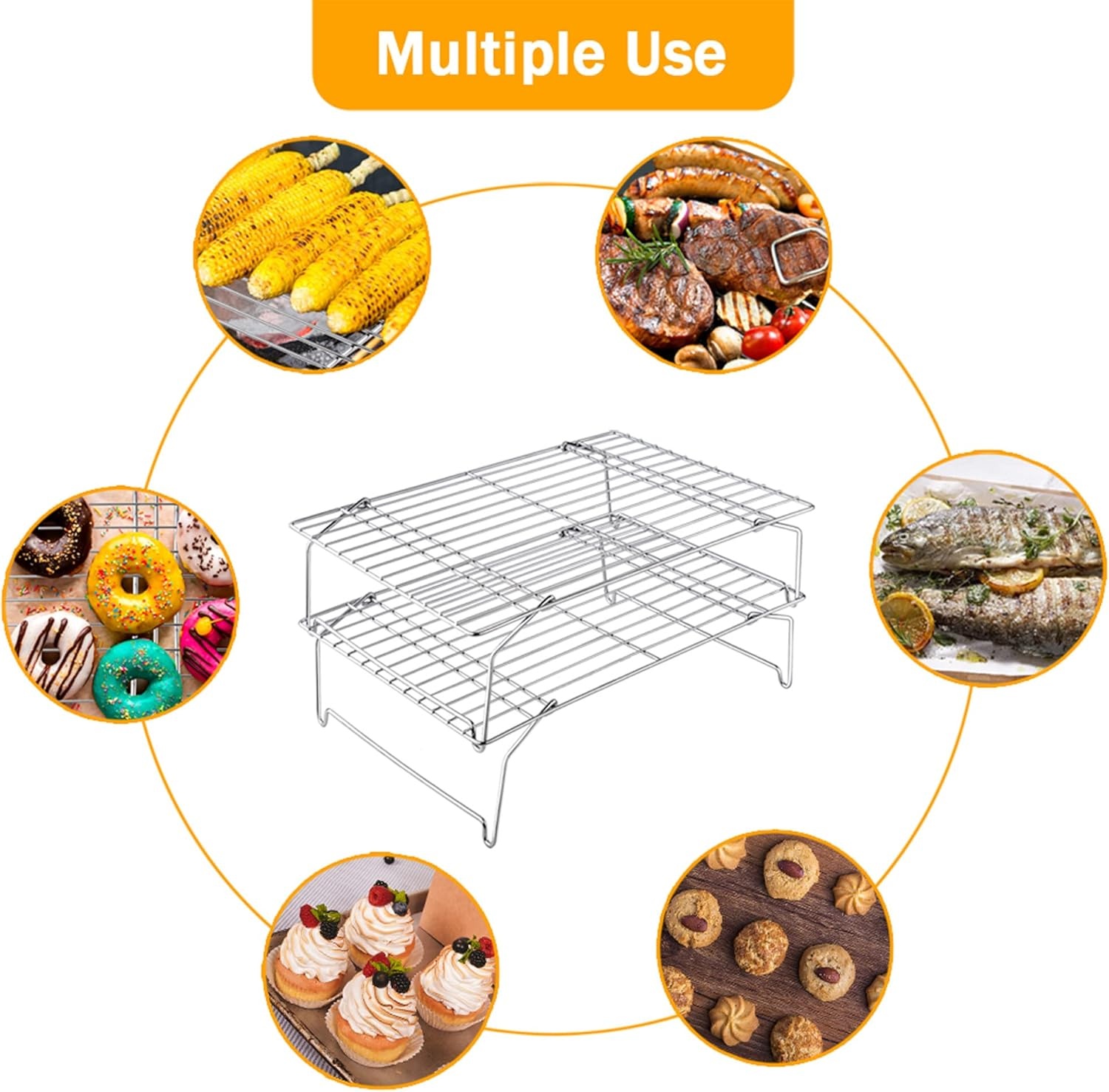 image:imageTeamFar Cooling Rack 5Tiers Stainless Steel Baking Cooling Wire Rack for Baking Roasting Cooking Healthy amp Firmly Weld Stackable amp Collapsible Dishwasher Safe 15x104