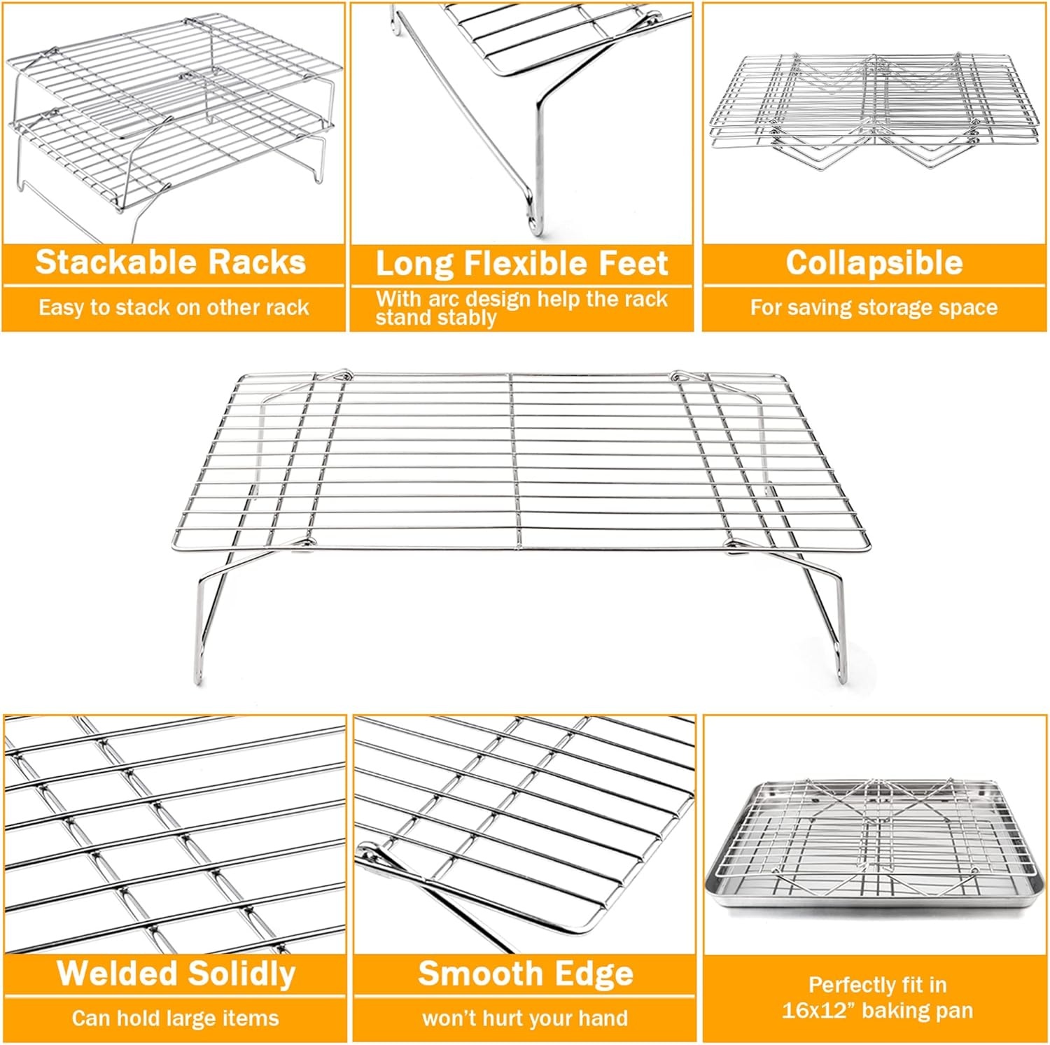 image:imageTeamFar Cooling Rack 5Tiers Stainless Steel Baking Cooling Wire Rack for Baking Roasting Cooking Healthy amp Firmly Weld Stackable amp Collapsible Dishwasher Safe 15x105