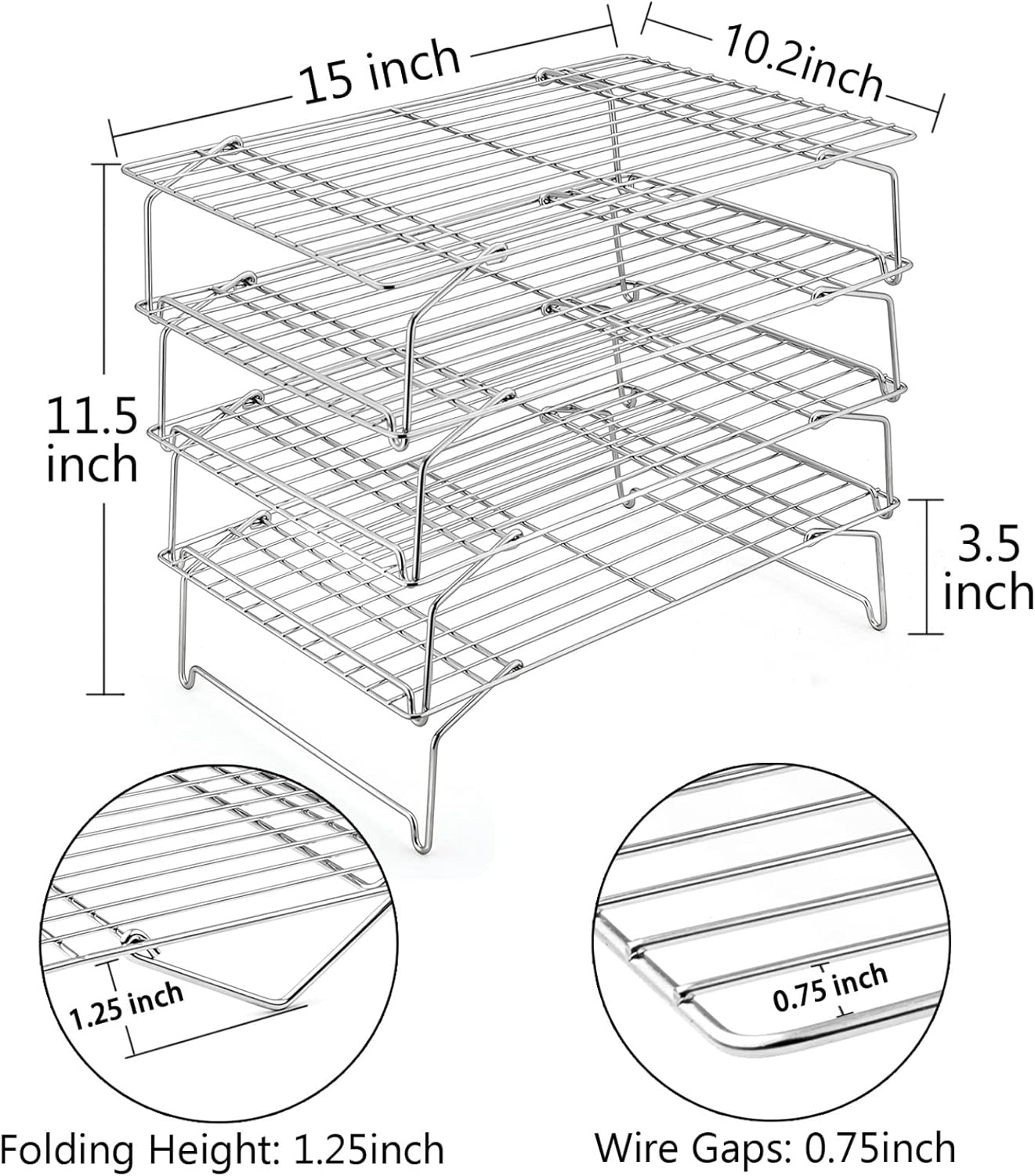 image:imageTeamFar Cooling Rack 5Tiers Stainless Steel Baking Cooling Wire Rack for Baking Roasting Cooking Healthy amp Firmly Weld Stackable amp Collapsible Dishwasher Safe 15x104