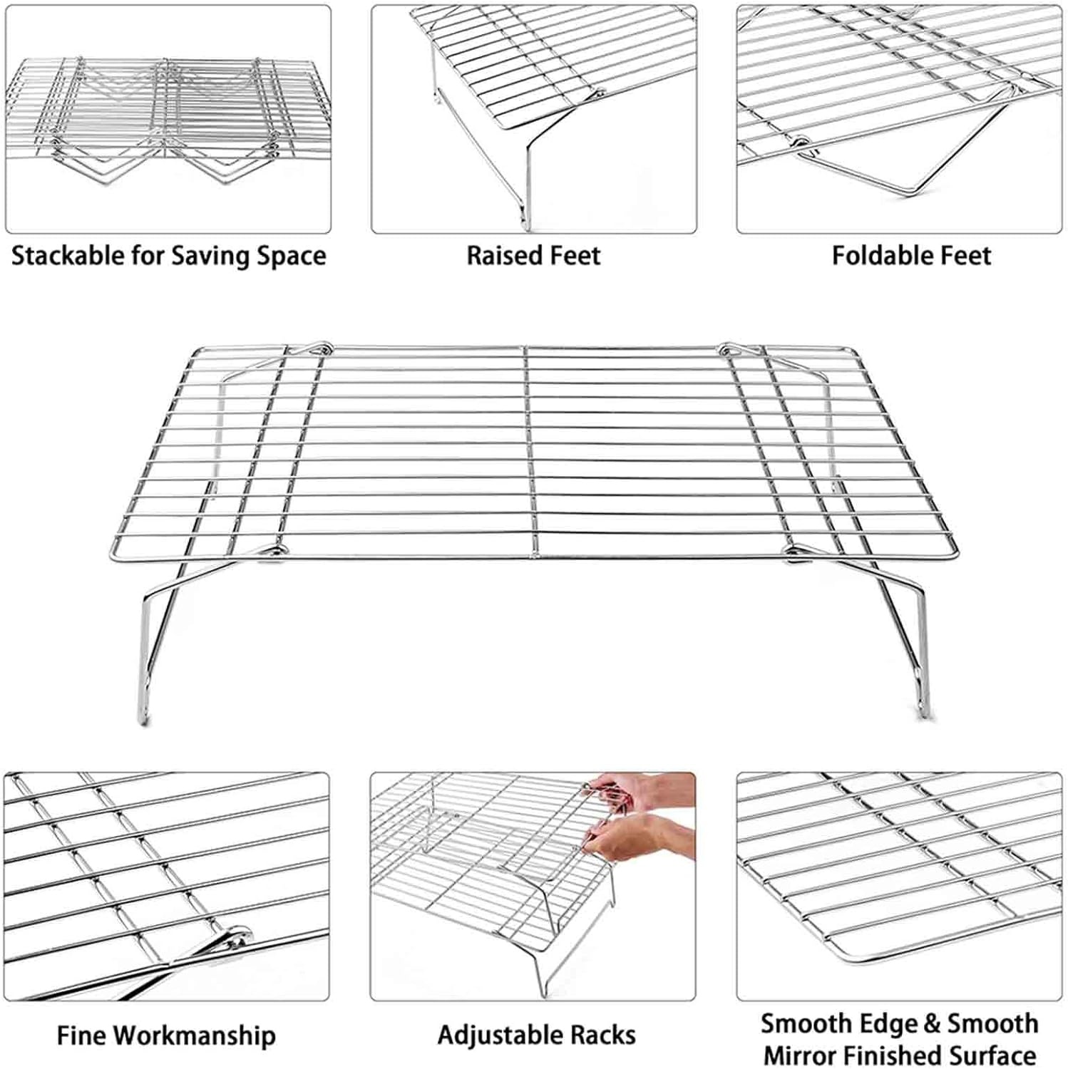image:imageTeamFar Cooling Rack 5Tiers Stainless Steel Baking Cooling Wire Rack for Baking Roasting Cooking Healthy amp Firmly Weld Stackable amp Collapsible Dishwasher Safe 15x103