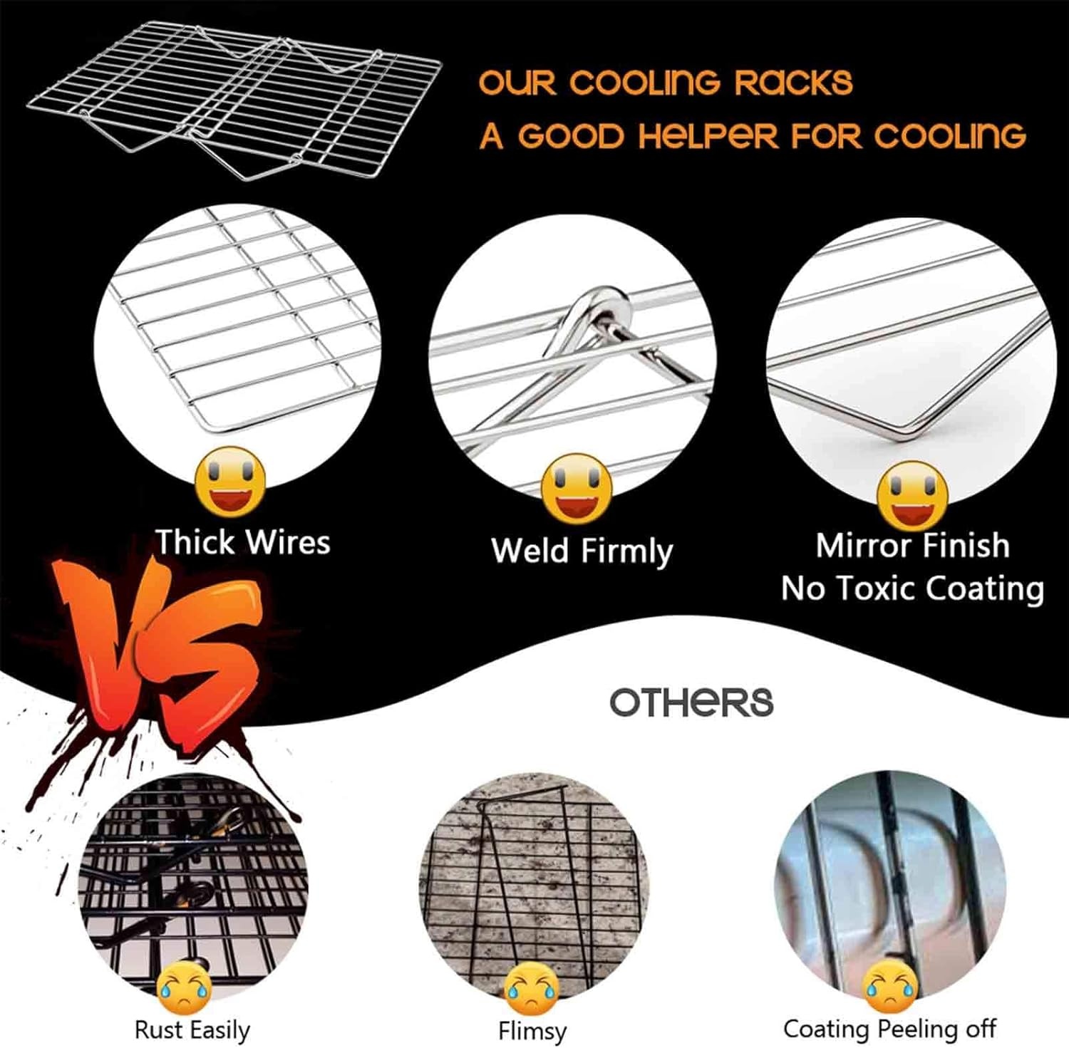 image:imageTeamFar Cooling Rack 5Tiers Stainless Steel Baking Cooling Wire Rack for Baking Roasting Cooking Healthy amp Firmly Weld Stackable amp Collapsible Dishwasher Safe 15x103