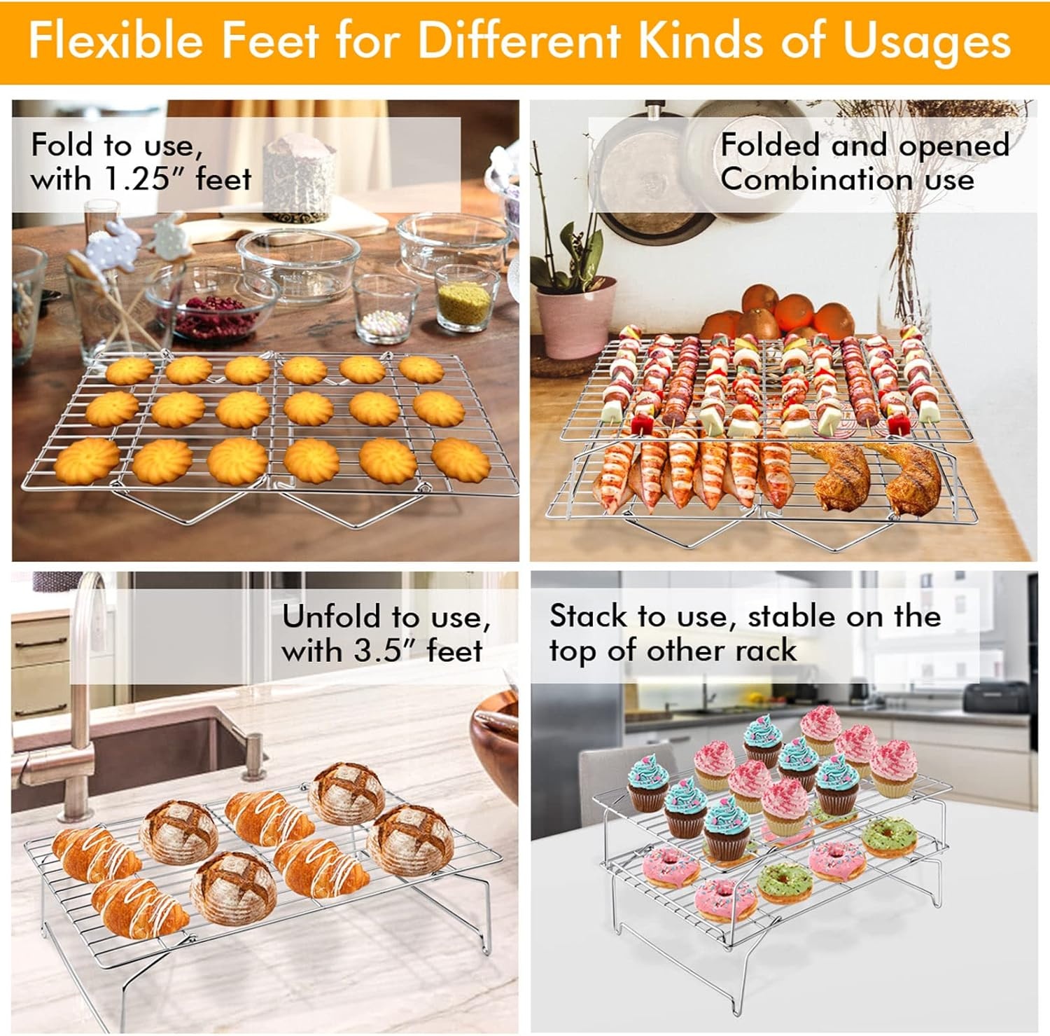 image:imageTeamFar Cooling Rack 5Tiers Stainless Steel Baking Cooling Wire Rack for Baking Roasting Cooking Healthy amp Firmly Weld Stackable amp Collapsible Dishwasher Safe 15x105