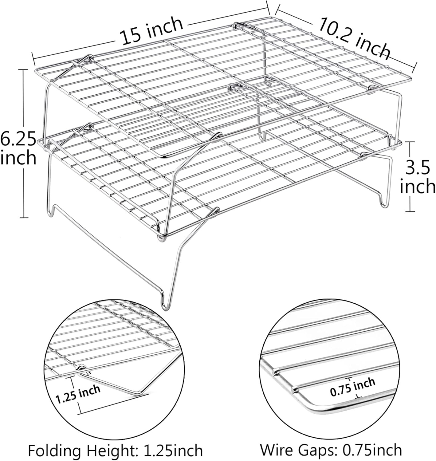 image:imageTeamFar Cooling Rack 5Tiers Stainless Steel Baking Cooling Wire Rack for Baking Roasting Cooking Healthy amp Firmly Weld Stackable amp Collapsible Dishwasher Safe 15x102