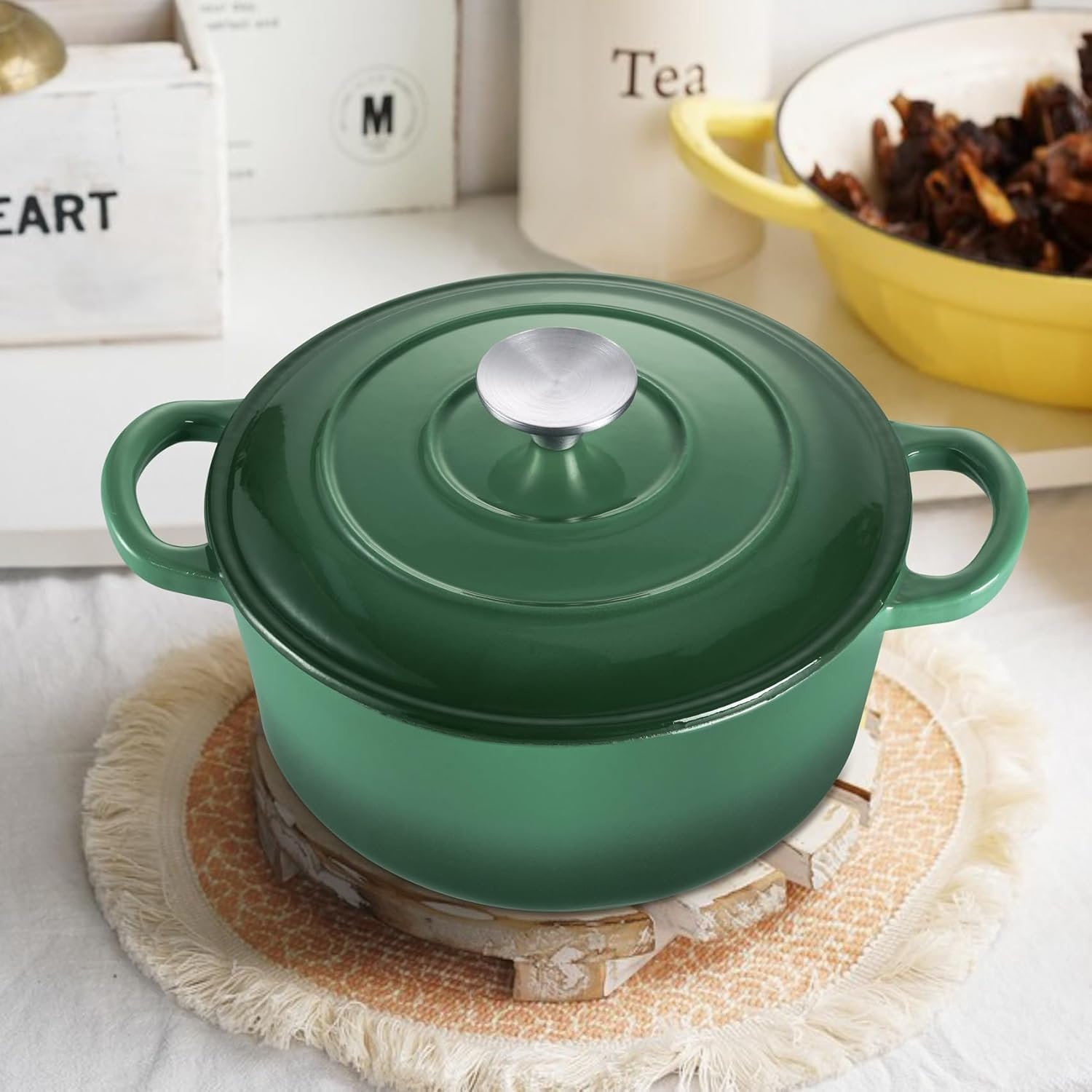 image:imageTeamFar Enameled Cast Iron Dutch Oven 6 Quart Pot with Lid amp Dual Handles Heavy Duty Cookware Oven Safe up to 500 F for Bread Baking Stews Braising Roasting RedBasil Green