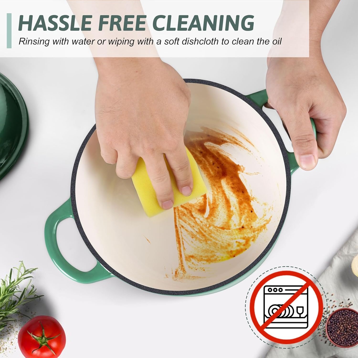 image:imageTeamFar Enameled Cast Iron Dutch Oven 6 Quart Pot with Lid amp Dual Handles Heavy Duty Cookware Oven Safe up to 500 F for Bread Baking Stews Braising Roasting RedBasil Green