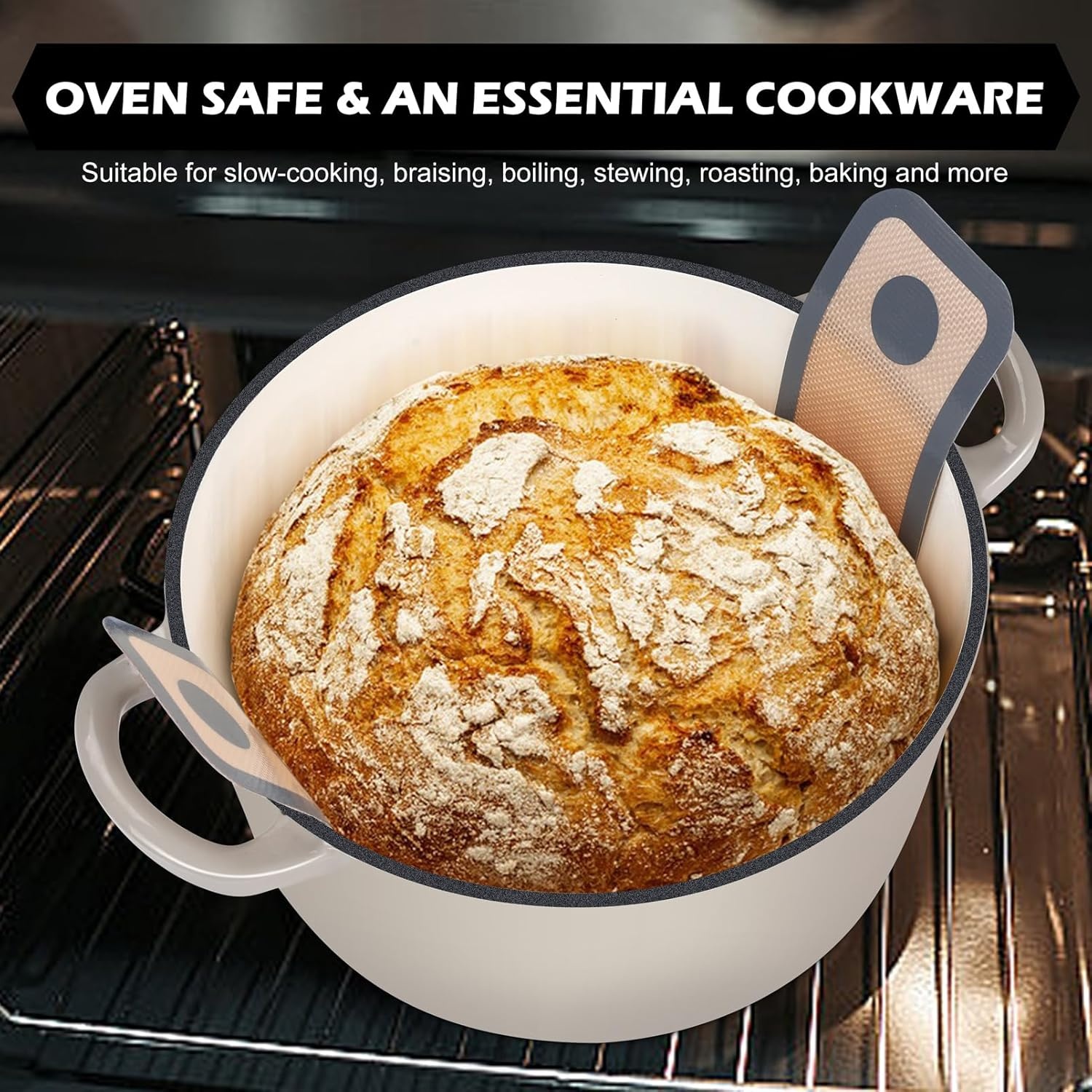 image:imageTeamFar Enameled Cast Iron Dutch Oven 6 Quart Pot with Lid amp Dual Handles Heavy Duty Cookware Oven Safe up to 500 F for Bread Baking Stews Braising Roasting RedKhaki