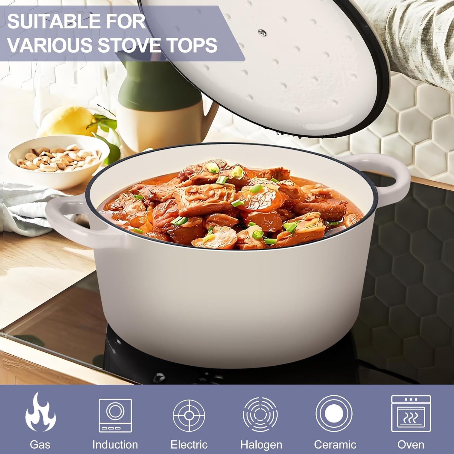 image:imageTeamFar Enameled Cast Iron Dutch Oven 6 Quart Pot with Lid amp Dual Handles Heavy Duty Cookware Oven Safe up to 500 F for Bread Baking Stews Braising Roasting RedKhaki