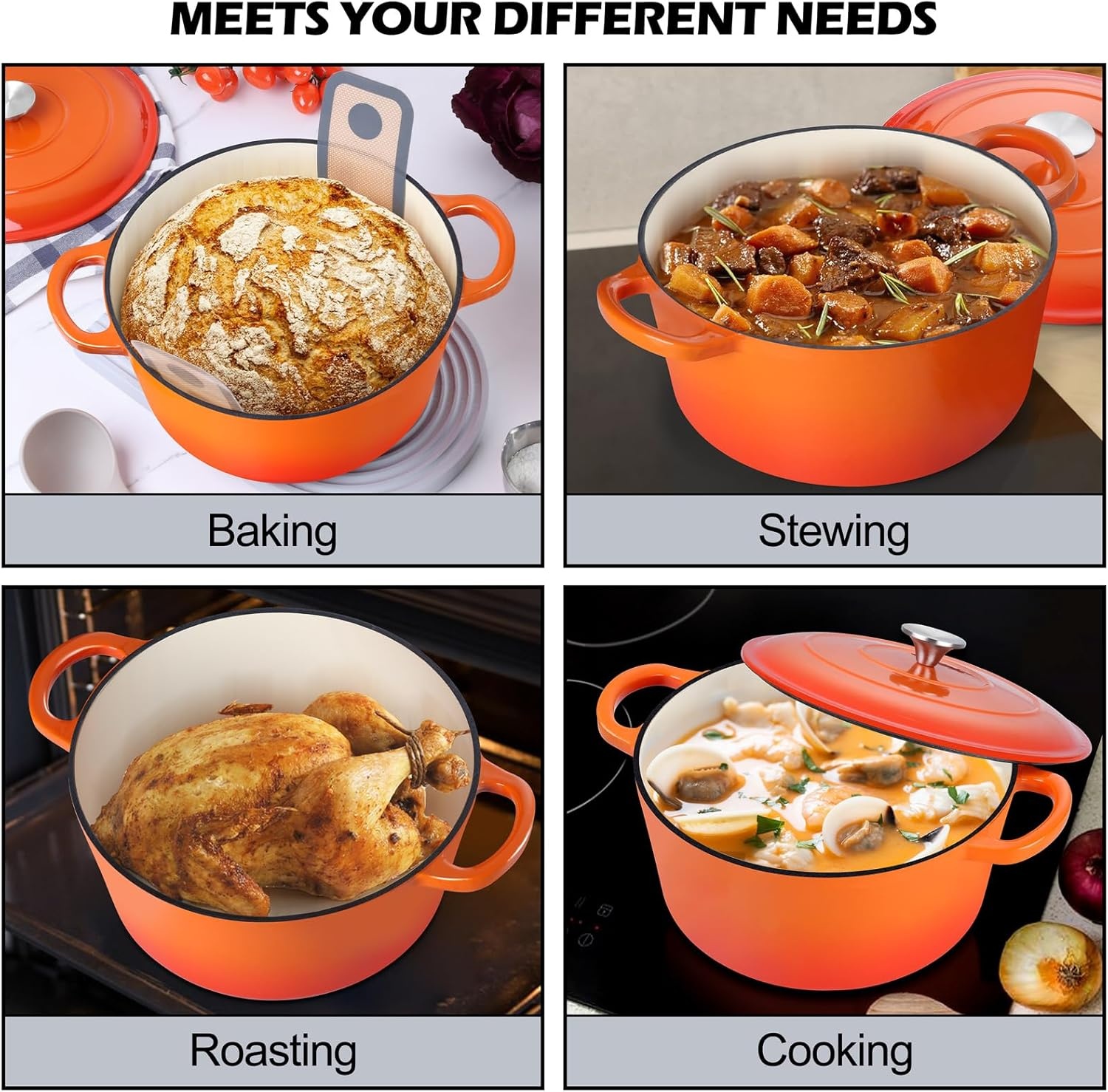 image:imageTeamFar Enameled Cast Iron Dutch Oven 6 Quart Pot with Lid amp Dual Handles Heavy Duty Cookware Oven Safe up to 500 F for Bread Baking Stews Braising Roasting RedOrange