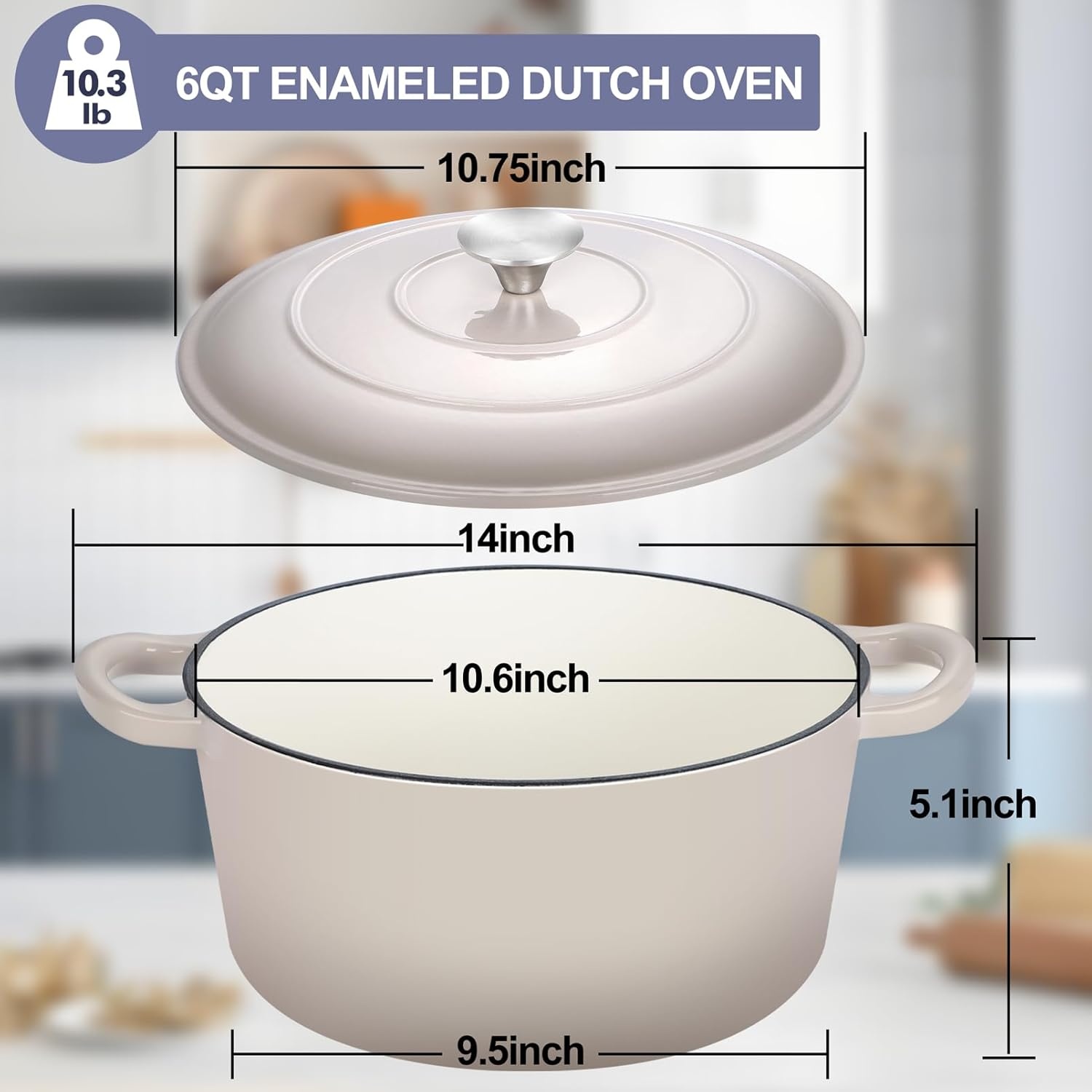 image:imageTeamFar Enameled Cast Iron Dutch Oven 6 Quart Pot with Lid amp Dual Handles Heavy Duty Cookware Oven Safe up to 500 F for Bread Baking Stews Braising Roasting RedKhaki