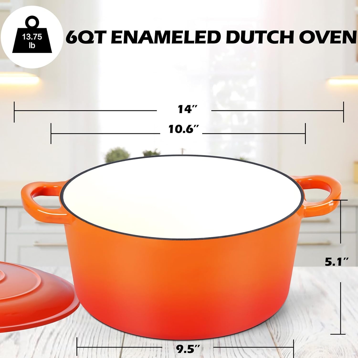 image:imageTeamFar Enameled Cast Iron Dutch Oven 6 Quart Pot with Lid amp Dual Handles Heavy Duty Cookware Oven Safe up to 500 F for Bread Baking Stews Braising Roasting RedOrange