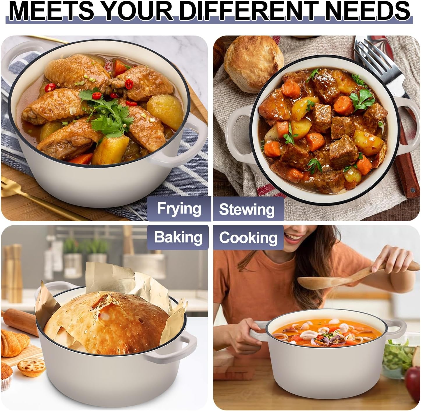 image:imageTeamFar Enameled Cast Iron Dutch Oven 6 Quart Pot with Lid amp Dual Handles Heavy Duty Cookware Oven Safe up to 500 F for Bread Baking Stews Braising Roasting RedKhaki
