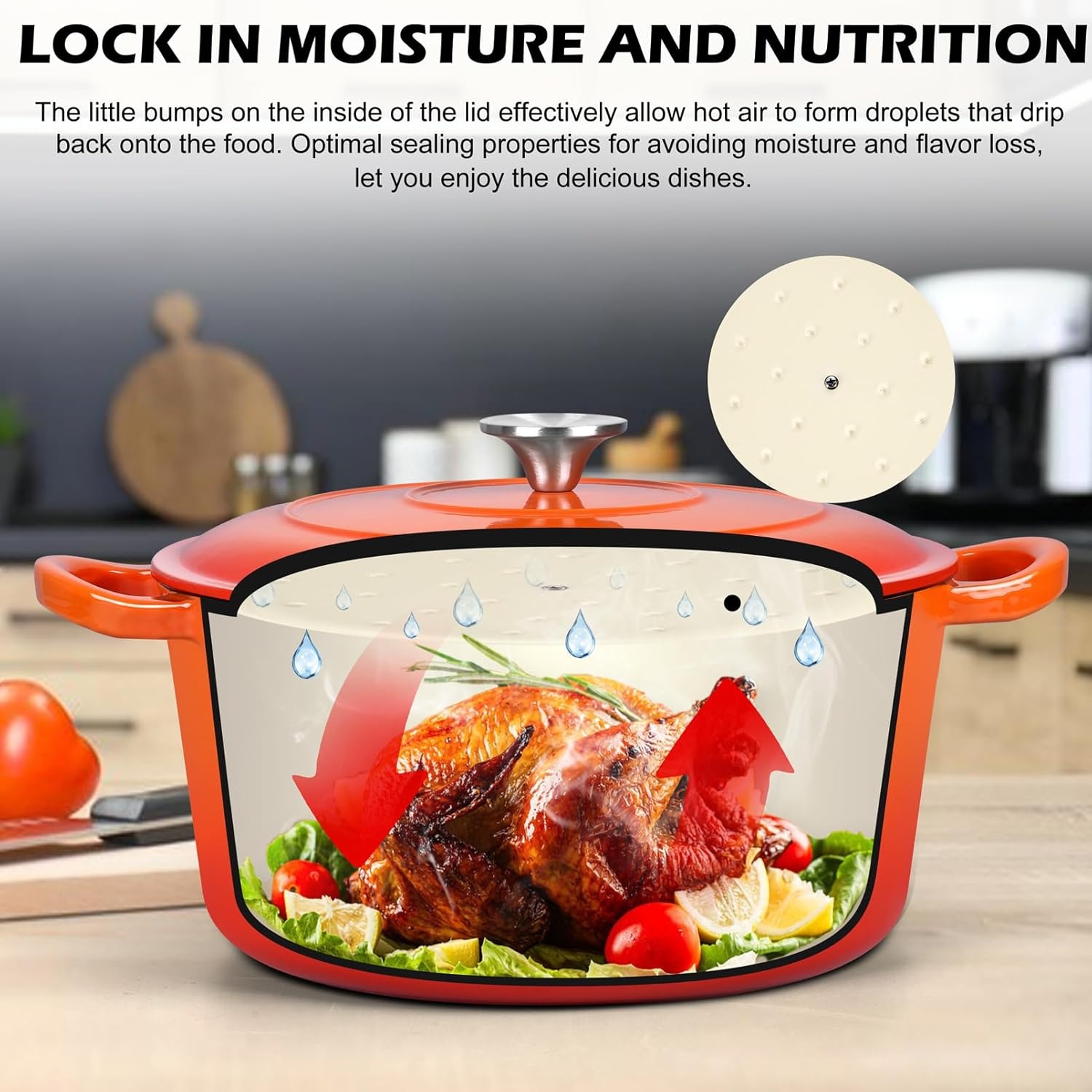 image:imageTeamFar Enameled Cast Iron Dutch Oven 6 Quart Pot with Lid amp Dual Handles Heavy Duty Cookware Oven Safe up to 500 F for Bread Baking Stews Braising Roasting RedOrange