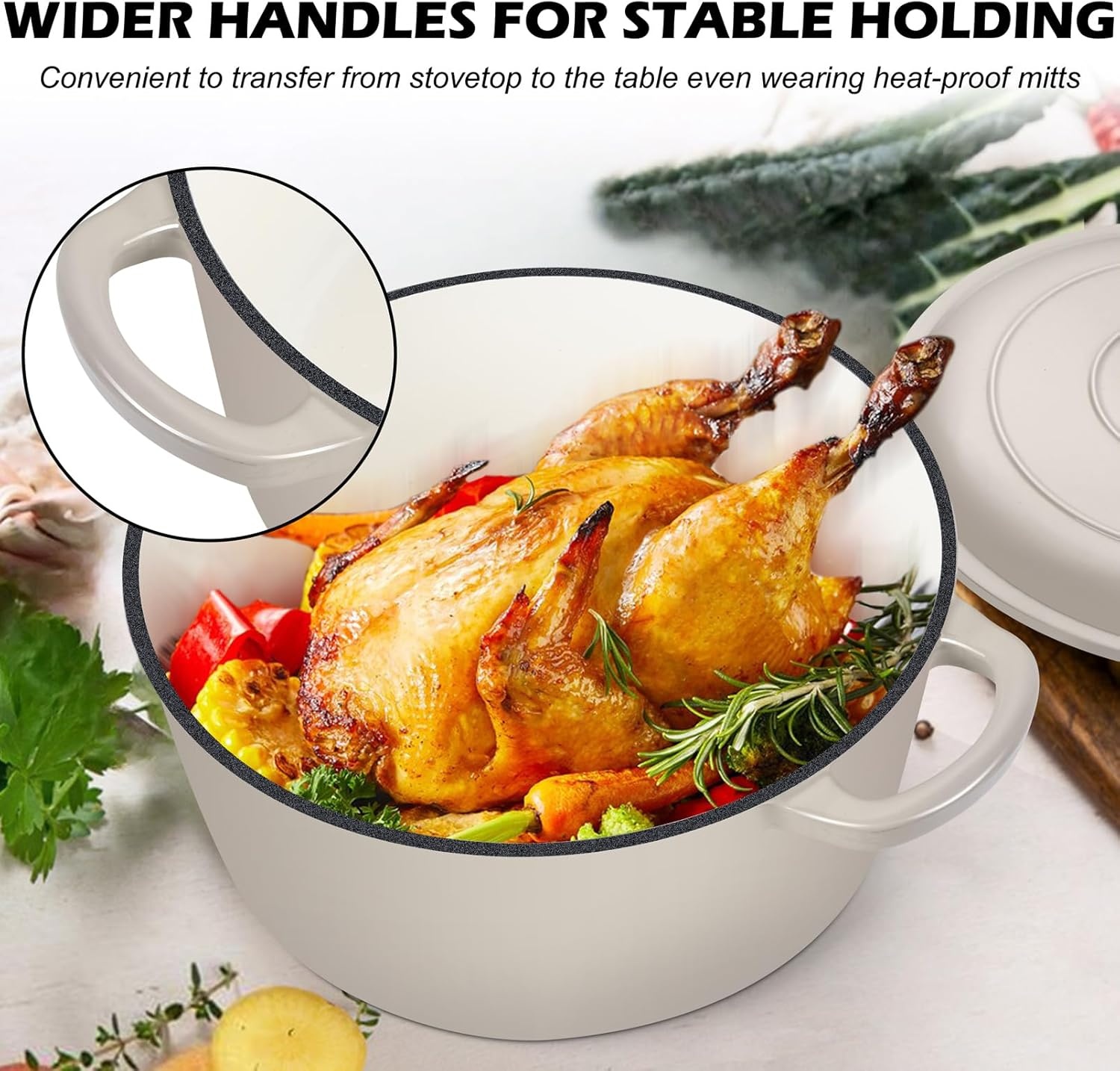 image:imageTeamFar Enameled Cast Iron Dutch Oven 6 Quart Pot with Lid amp Dual Handles Heavy Duty Cookware Oven Safe up to 500 F for Bread Baking Stews Braising Roasting RedKhaki