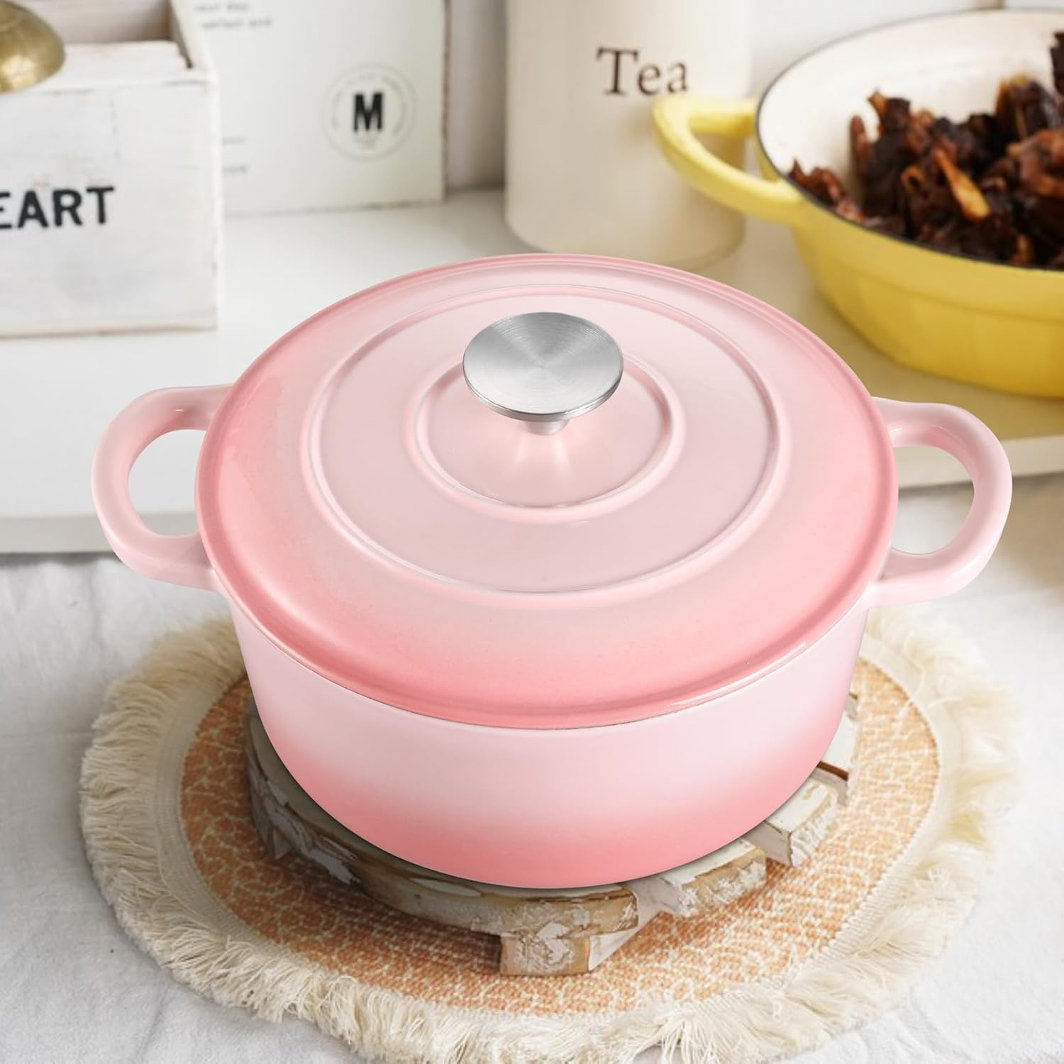 image:imageTeamFar Enameled Cast Iron Dutch Oven 6 Quart Pot with Lid amp Dual Handles Heavy Duty Cookware Oven Safe up to 500 F for Bread Baking Stews Braising Roasting RedPink