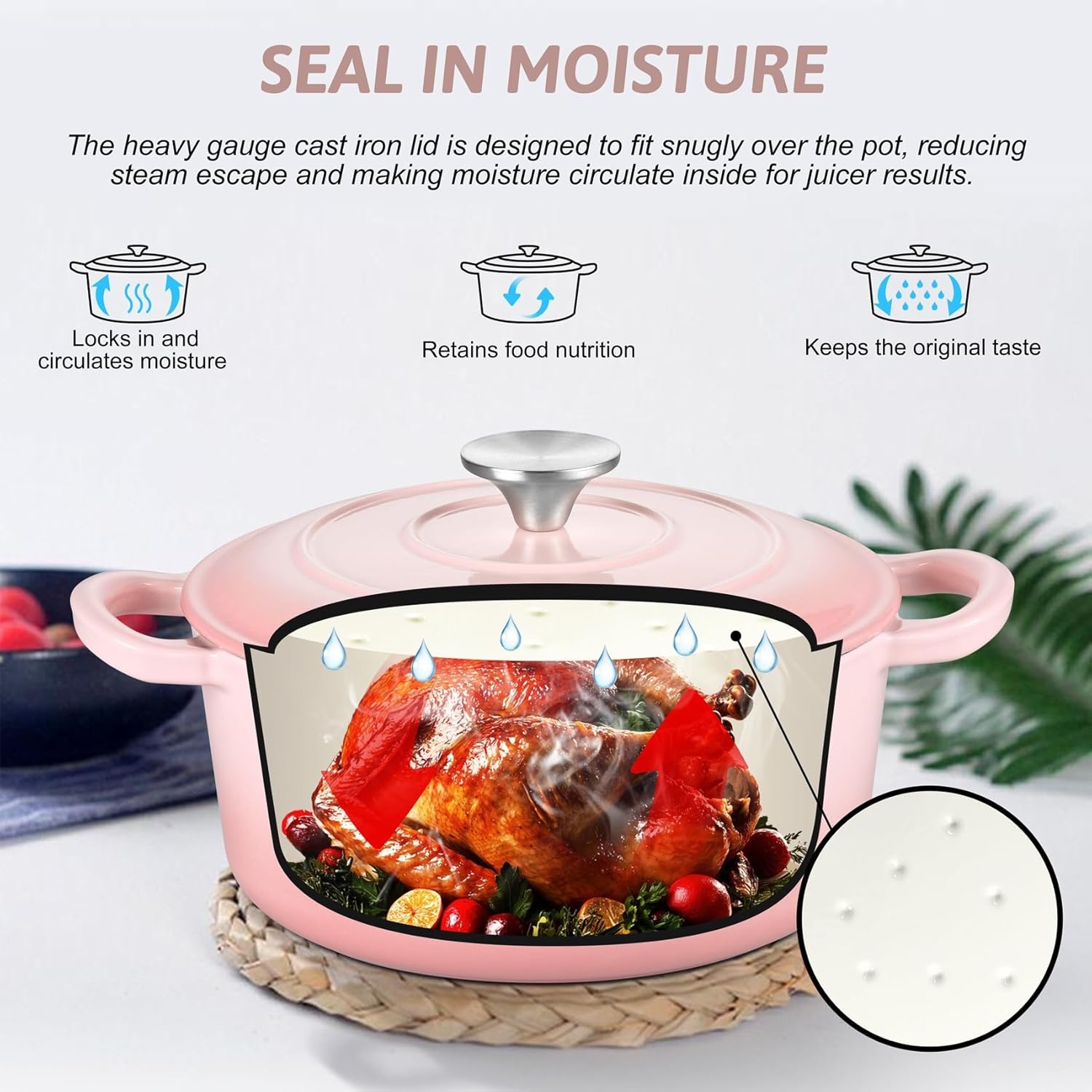 image:imageTeamFar Enameled Cast Iron Dutch Oven 6 Quart Pot with Lid amp Dual Handles Heavy Duty Cookware Oven Safe up to 500 F for Bread Baking Stews Braising Roasting RedPink