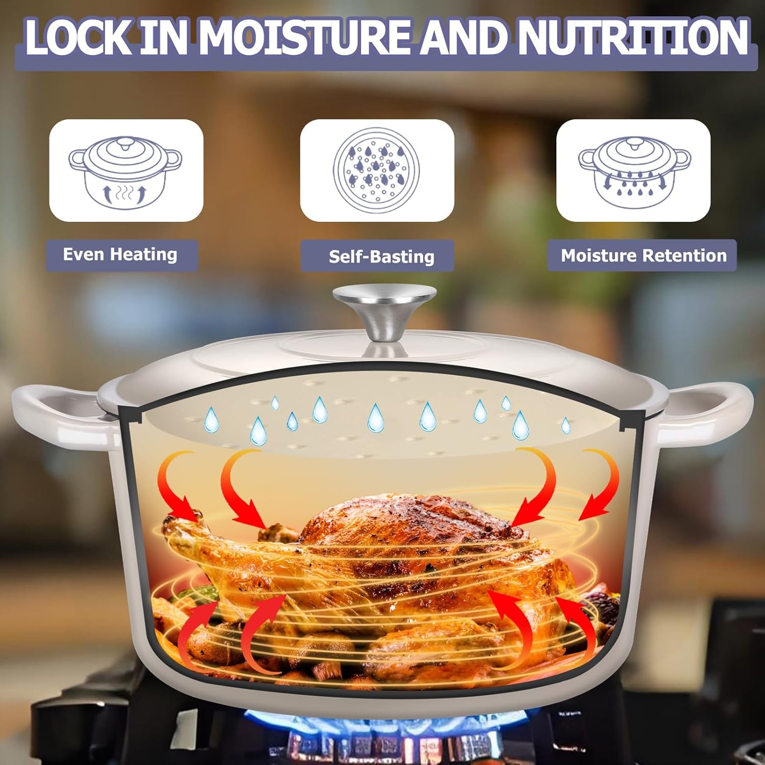 image:imageTeamFar Enameled Cast Iron Dutch Oven 6 Quart Pot with Lid amp Dual Handles Heavy Duty Cookware Oven Safe up to 500 F for Bread Baking Stews Braising Roasting RedKhaki
