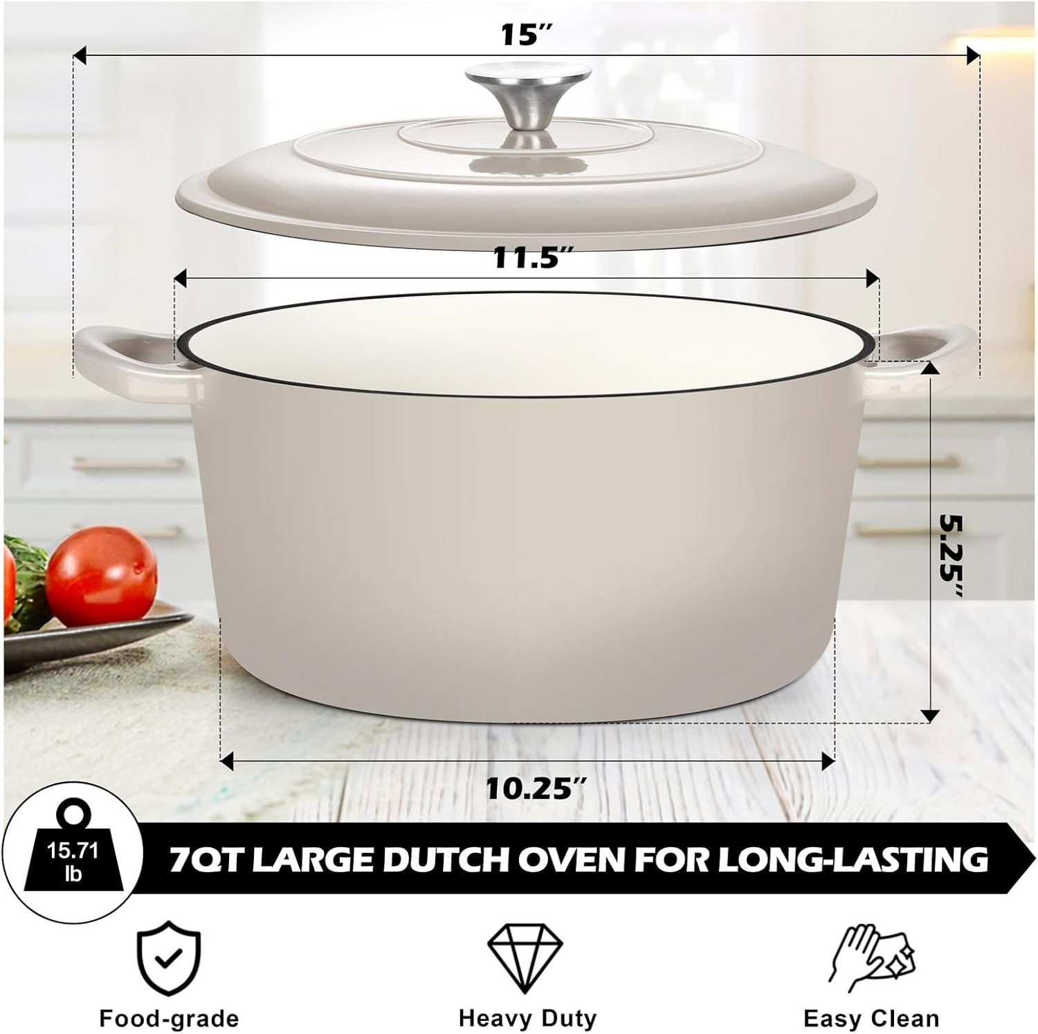image:imageTeamFar Enameled Cast Iron Dutch Oven 6 Quart Pot with Lid amp Dual Handles Heavy Duty Cookware Oven Safe up to 500 F for Bread Baking Stews Braising Roasting RedKhaki
