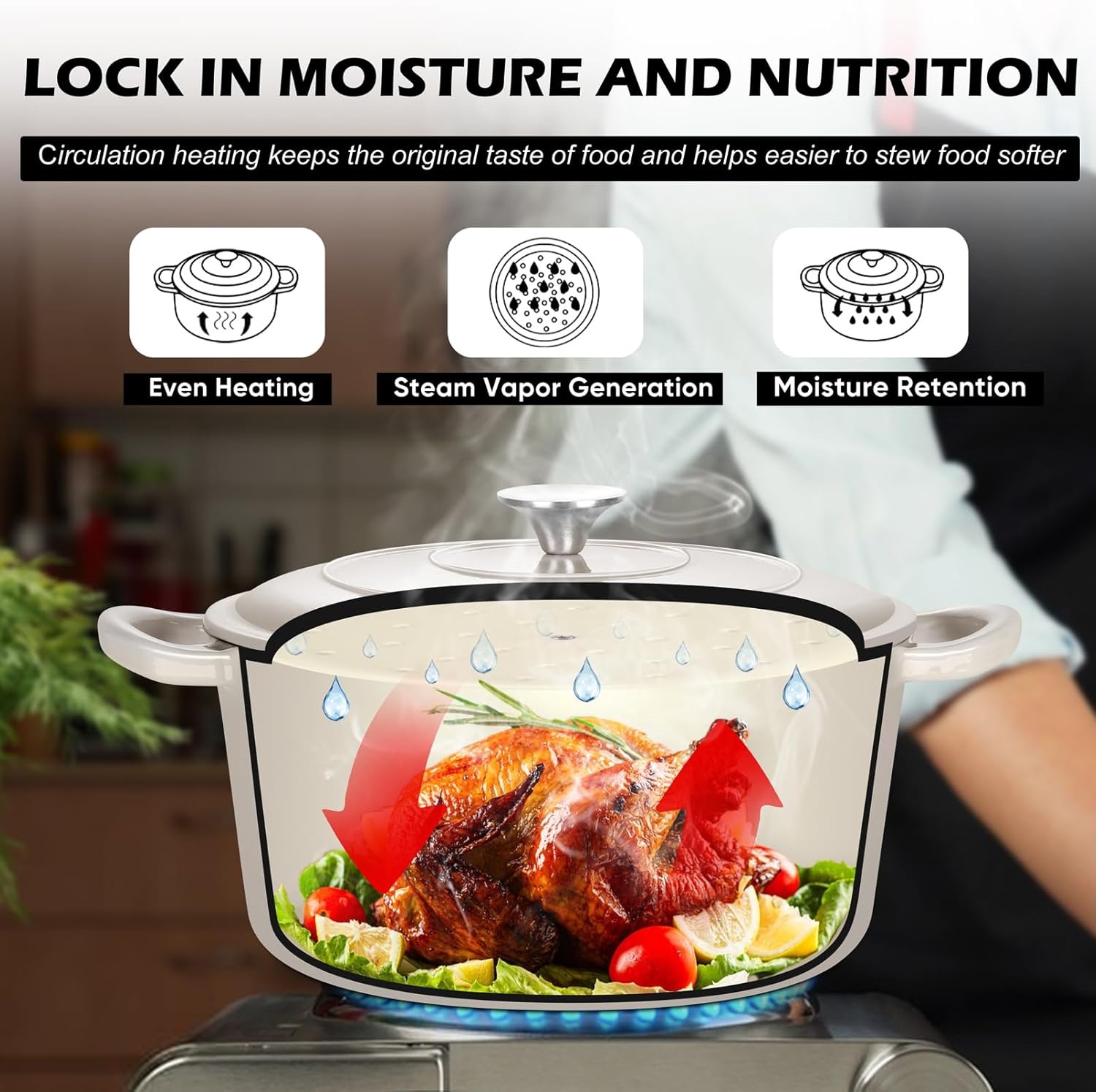 image:imageTeamFar Enameled Cast Iron Dutch Oven 6 Quart Pot with Lid amp Dual Handles Heavy Duty Cookware Oven Safe up to 500 F for Bread Baking Stews Braising Roasting RedKhaki