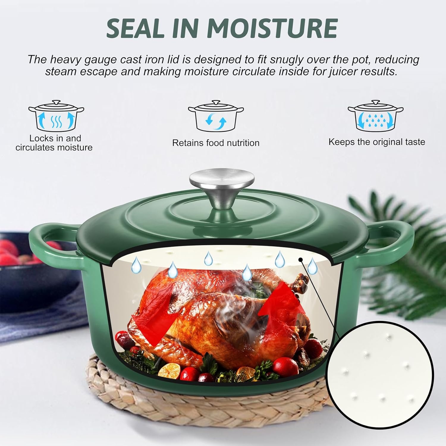 image:imageTeamFar Enameled Cast Iron Dutch Oven 6 Quart Pot with Lid amp Dual Handles Heavy Duty Cookware Oven Safe up to 500 F for Bread Baking Stews Braising Roasting RedBasil Green