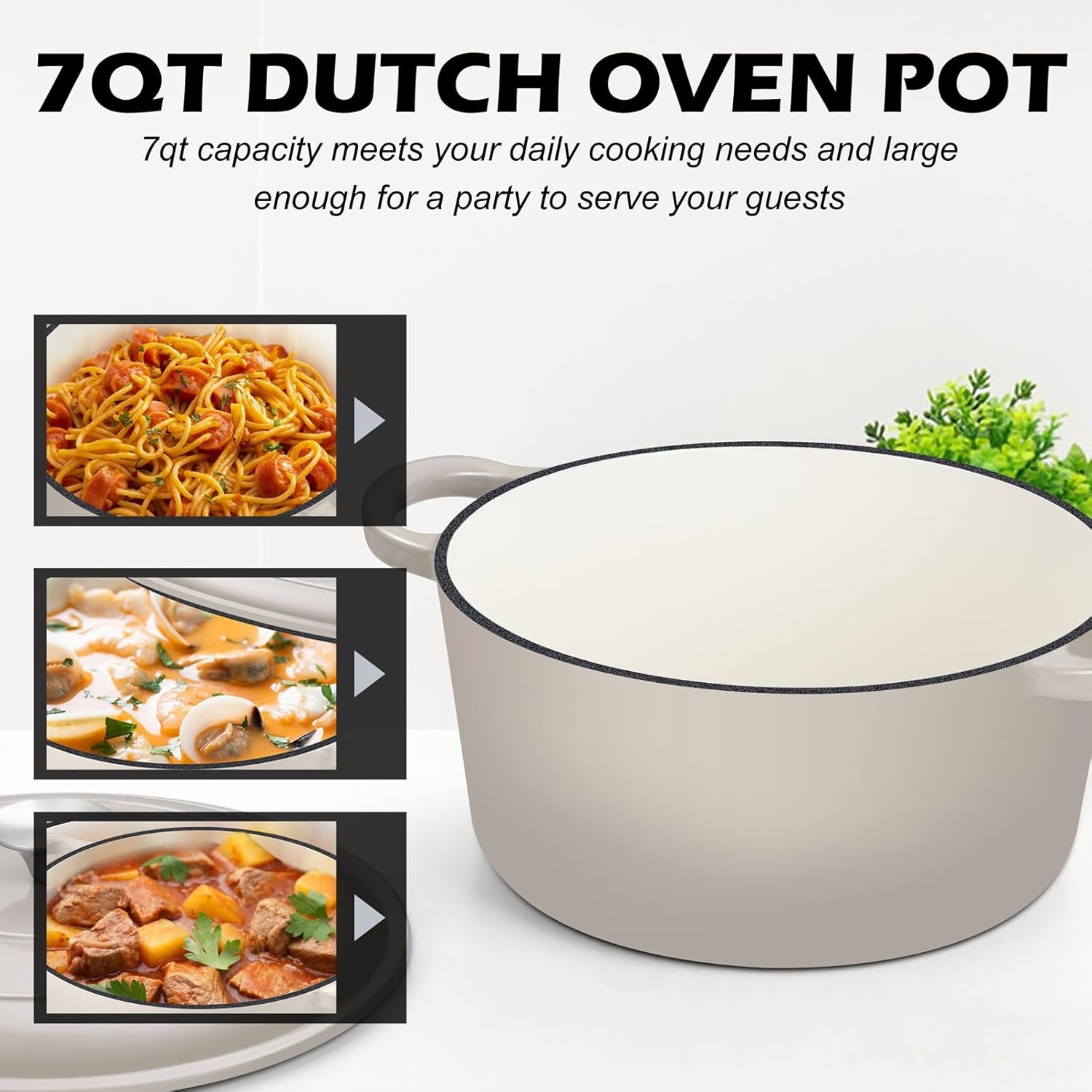 image:imageTeamFar Enameled Cast Iron Dutch Oven 6 Quart Pot with Lid amp Dual Handles Heavy Duty Cookware Oven Safe up to 500 F for Bread Baking Stews Braising Roasting RedKhaki