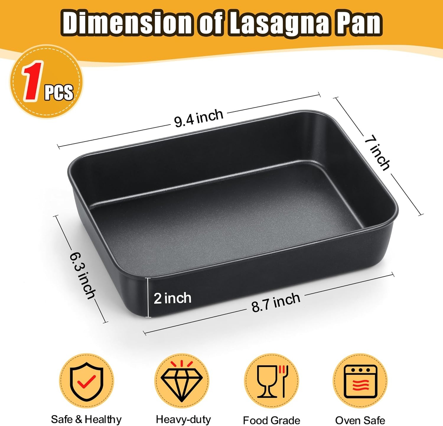 image:imageTeamFar Lasagna Pan 123 x 975 x 2 Stainless Steel Rectangular Cake Brownie Casserole Pan For Roasting Baking Healthy amp Heavy Duty Brushed Surface amp Deep Side Dishwasher SafeBlack