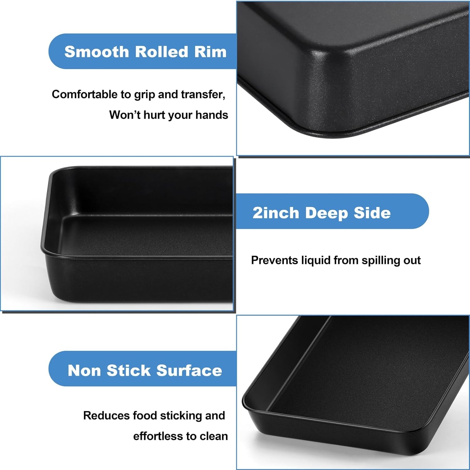 image:imageTeamFar Lasagna Pan 123 x 975 x 2 Stainless Steel Rectangular Cake Brownie Casserole Pan For Roasting Baking Healthy amp Heavy Duty Brushed Surface amp Deep Side Dishwasher SafeBlack