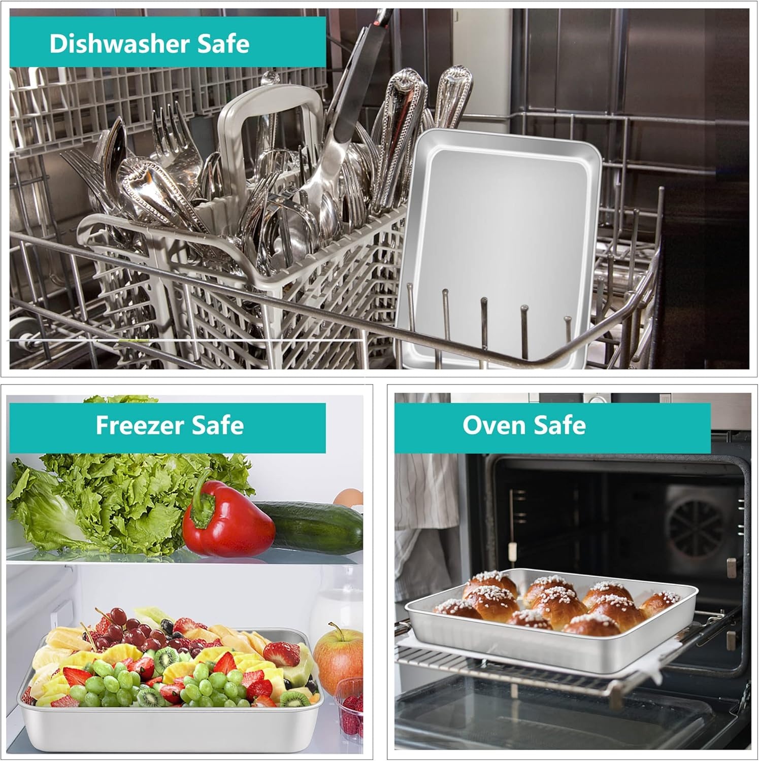 image:imageTeamFar Lasagna Pan 123 x 975 x 2 Stainless Steel Rectangular Cake Brownie Casserole Pan For Roasting Baking Healthy amp Heavy Duty Brushed Surface amp Deep Side Dishwasher SafeSilver