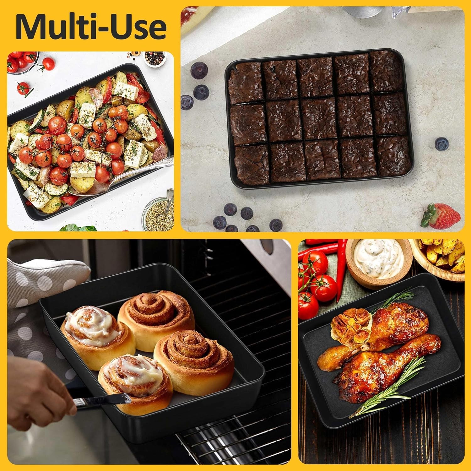 image:imageTeamFar Lasagna Pan 123 x 975 x 2 Stainless Steel Rectangular Cake Brownie Casserole Pan For Roasting Baking Healthy amp Heavy Duty Brushed Surface amp Deep Side Dishwasher SafeBlack