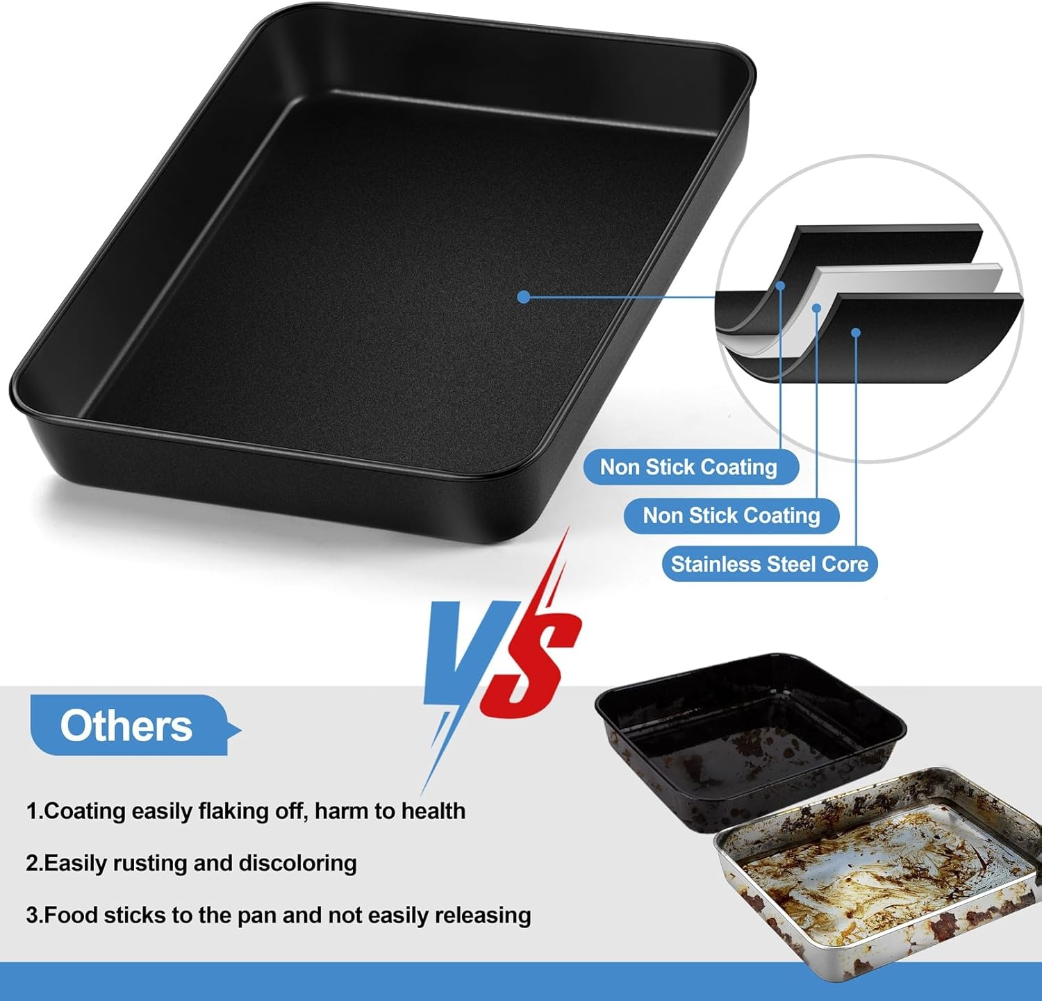 image:imageTeamFar Lasagna Pan 123 x 975 x 2 Stainless Steel Rectangular Cake Brownie Casserole Pan For Roasting Baking Healthy amp Heavy Duty Brushed Surface amp Deep Side Dishwasher SafeBlack