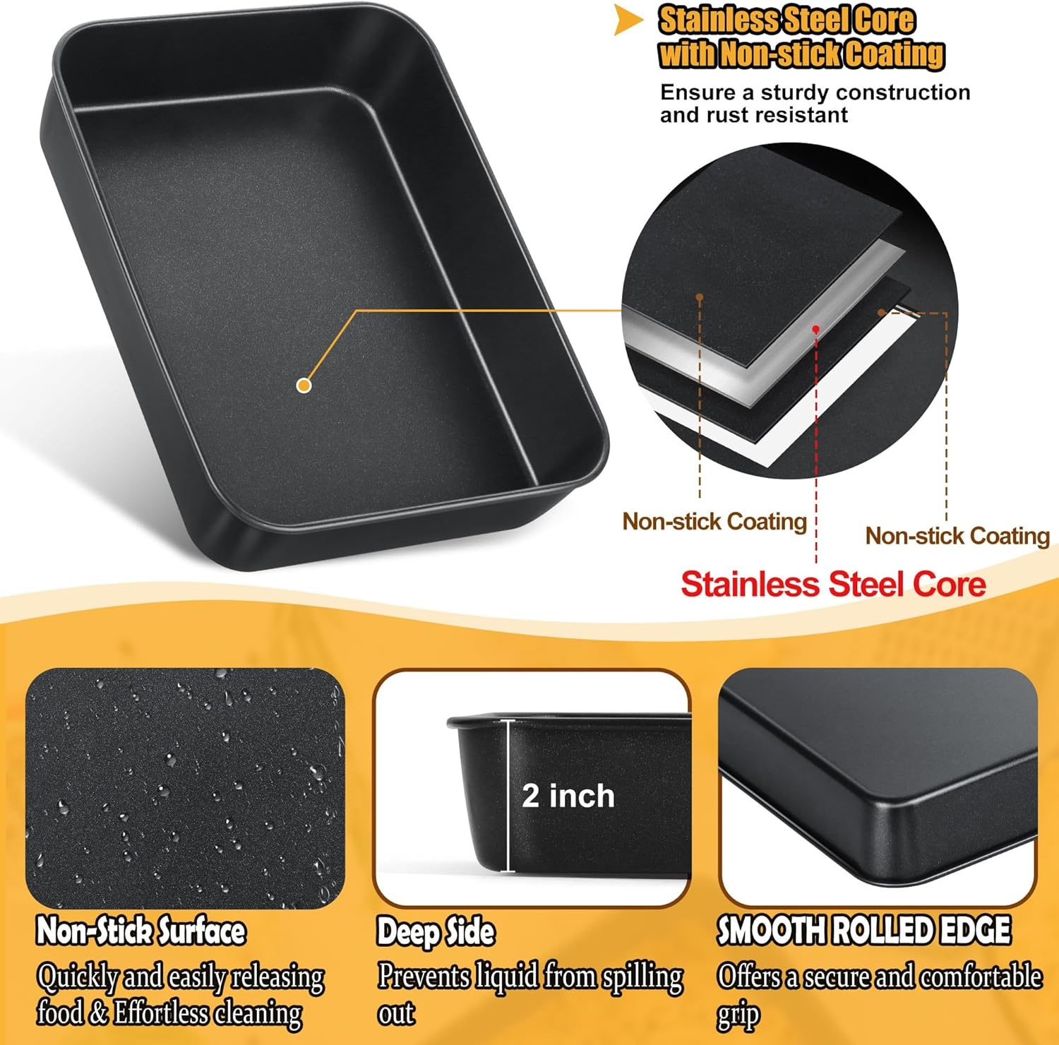 image:imageTeamFar Lasagna Pan 123 x 975 x 2 Stainless Steel Rectangular Cake Brownie Casserole Pan For Roasting Baking Healthy amp Heavy Duty Brushed Surface amp Deep Side Dishwasher SafeBlack