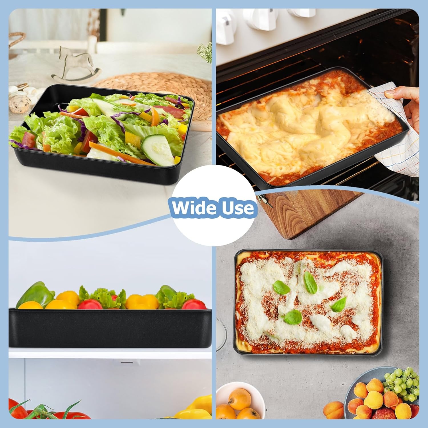 image:imageTeamFar Lasagna Pan 123 x 975 x 2 Stainless Steel Rectangular Cake Brownie Casserole Pan For Roasting Baking Healthy amp Heavy Duty Brushed Surface amp Deep Side Dishwasher SafeBlack