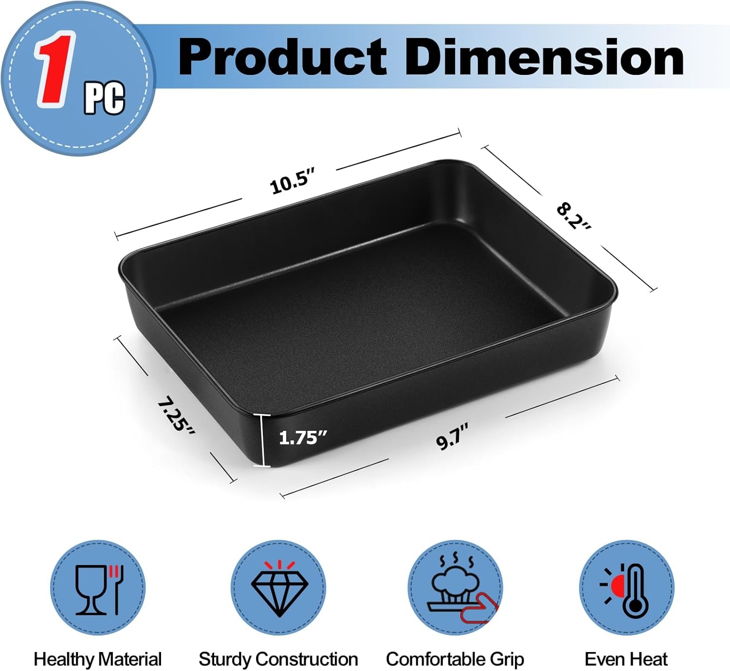 image:imageTeamFar Lasagna Pan 123 x 975 x 2 Stainless Steel Rectangular Cake Brownie Casserole Pan For Roasting Baking Healthy amp Heavy Duty Brushed Surface amp Deep Side Dishwasher SafeBlack