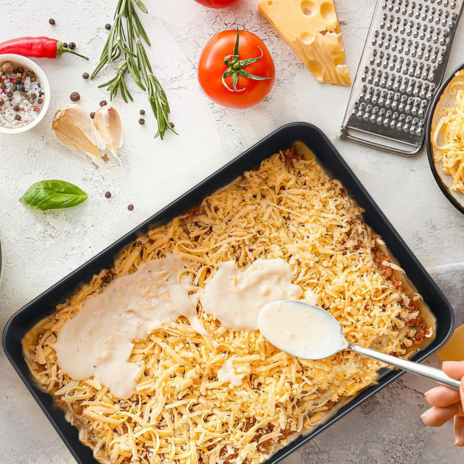 image:imageTeamFar Lasagna Pan 123 x 975 x 2 Stainless Steel Rectangular Cake Brownie Casserole Pan For Roasting Baking Healthy amp Heavy Duty Brushed Surface amp Deep Side Dishwasher SafeBlack