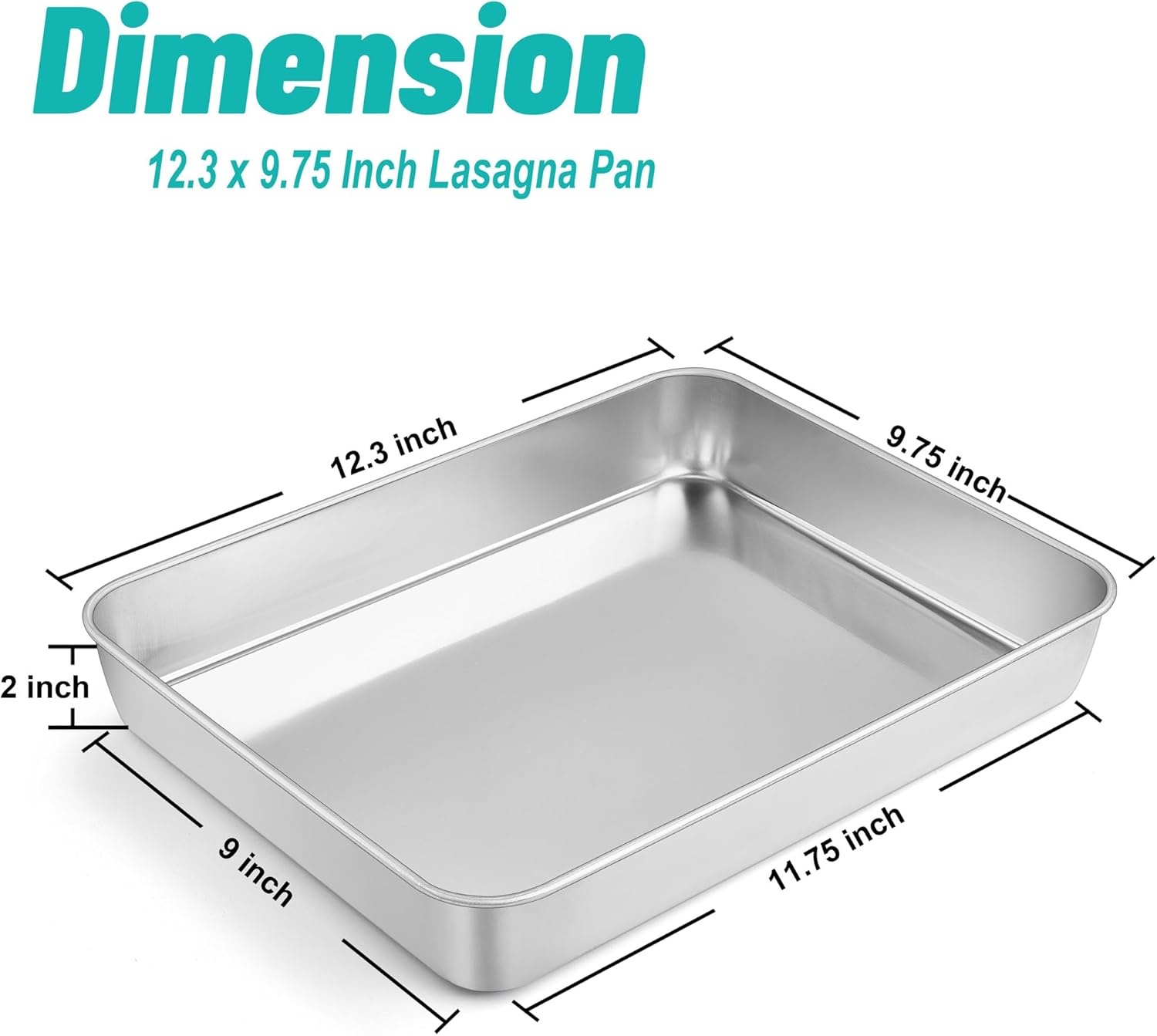 image:imageTeamFar Lasagna Pan 123 x 975 x 2 Stainless Steel Rectangular Cake Brownie Casserole Pan For Roasting Baking Healthy amp Heavy Duty Brushed Surface amp Deep Side Dishwasher SafeSilver