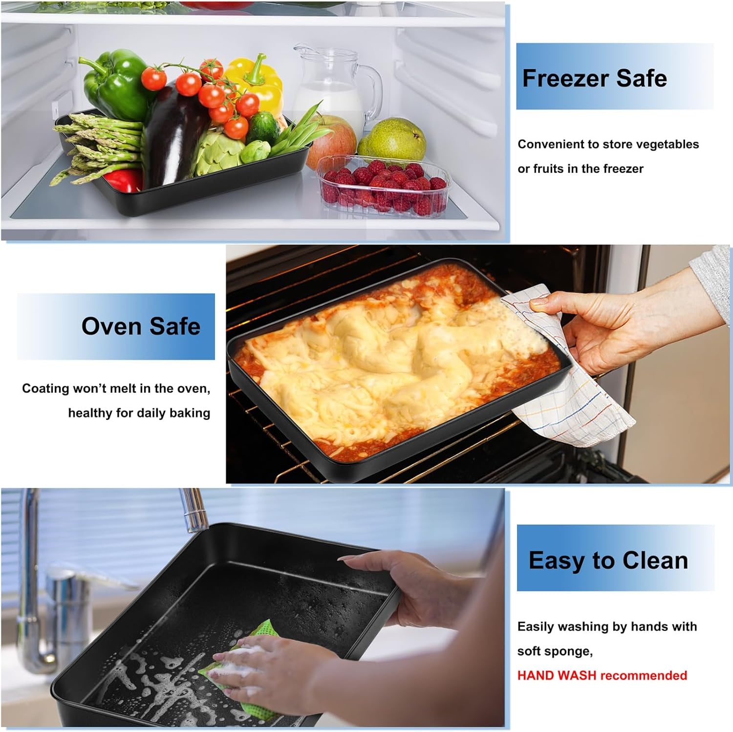 image:imageTeamFar Lasagna Pan 123 x 975 x 2 Stainless Steel Rectangular Cake Brownie Casserole Pan For Roasting Baking Healthy amp Heavy Duty Brushed Surface amp Deep Side Dishwasher SafeBlack