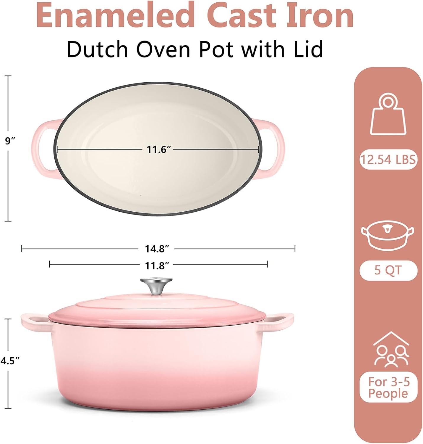 image:imageTeamFar Oval Dutch Oven 5qt Enameled Cast Iron Dutch Oven Pot with Lid For Bread BakingStewingBraisingFrying Suitable for Various Stoves Dual Handles amp Easy Cleanup BluePink