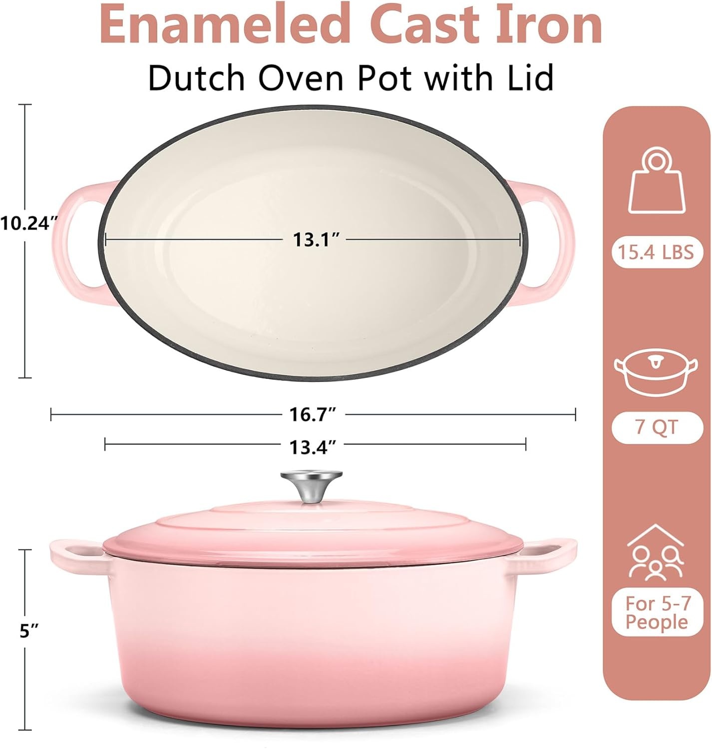 image:imageTeamFar Oval Dutch Oven 5qt Enameled Cast Iron Dutch Oven Pot with Lid For Bread BakingStewingBraisingFrying Suitable for Various Stoves Dual Handles amp Easy Cleanup BluePink