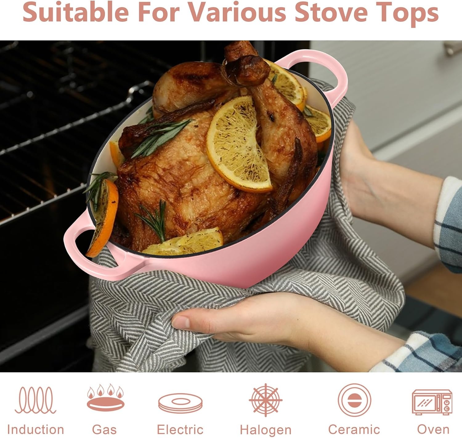 image:imageTeamFar Oval Dutch Oven 5qt Enameled Cast Iron Dutch Oven Pot with Lid For Bread BakingStewingBraisingFrying Suitable for Various Stoves Dual Handles amp Easy Cleanup BluePink