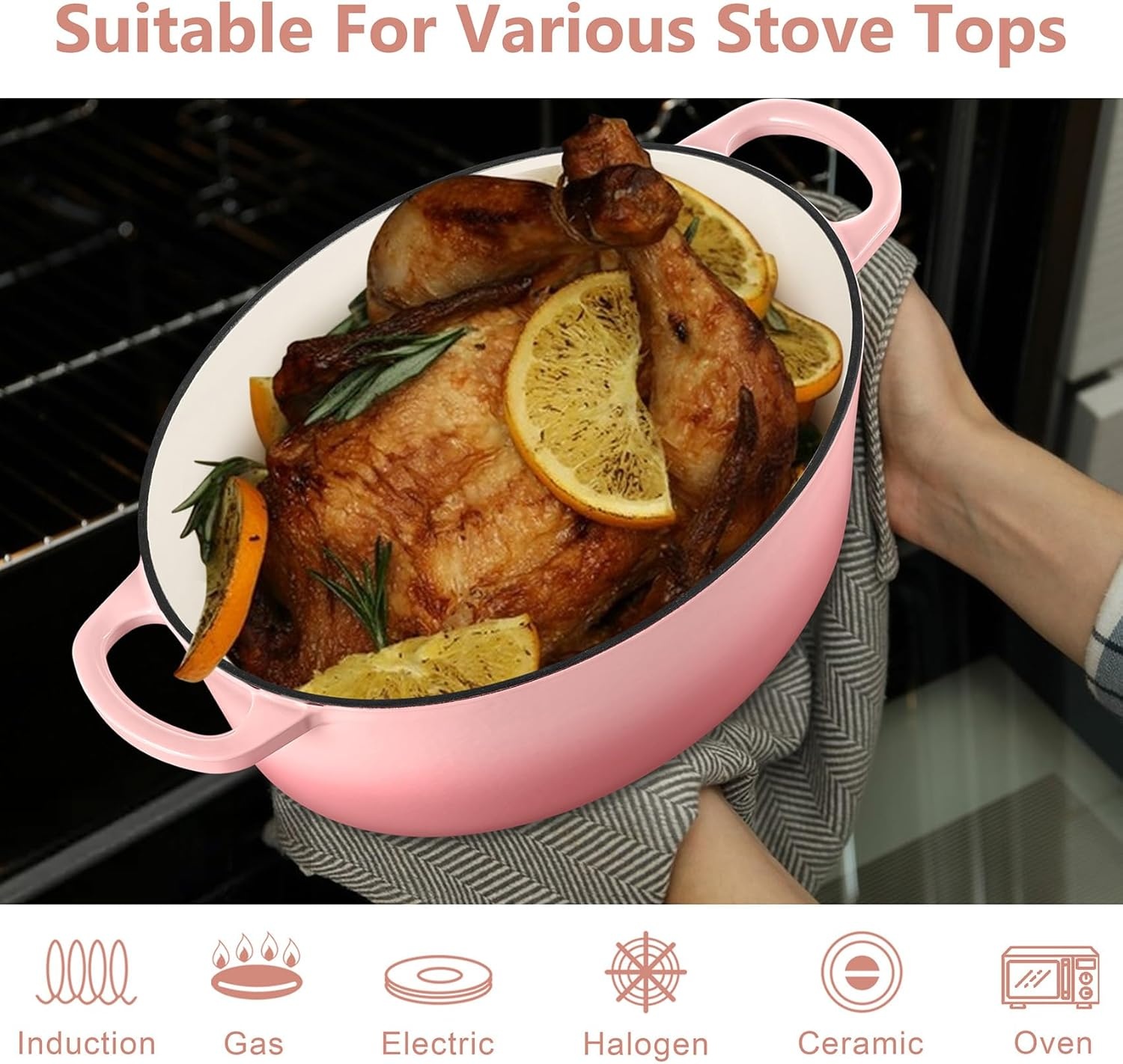 image:imageTeamFar Oval Dutch Oven 5qt Enameled Cast Iron Dutch Oven Pot with Lid For Bread BakingStewingBraisingFrying Suitable for Various Stoves Dual Handles amp Easy Cleanup BluePink