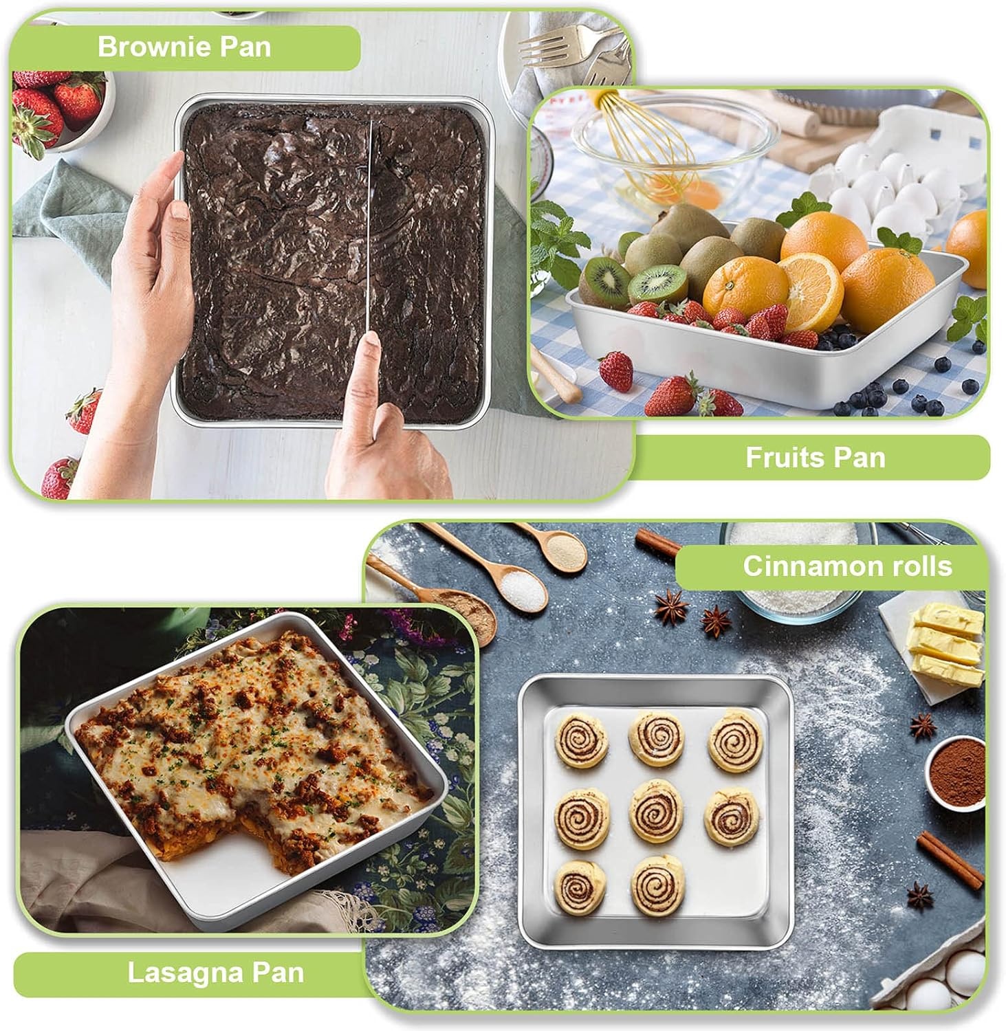 image:imageTeamFar Square Cake Pan 9 Inch Stainless Steel Square Baking Roasting Pan for Cake Brownie Lasagna NonToxic amp Heavy Duty One Piece Design amp Smooth Dishwasher Safe amp Easy CleanSilver