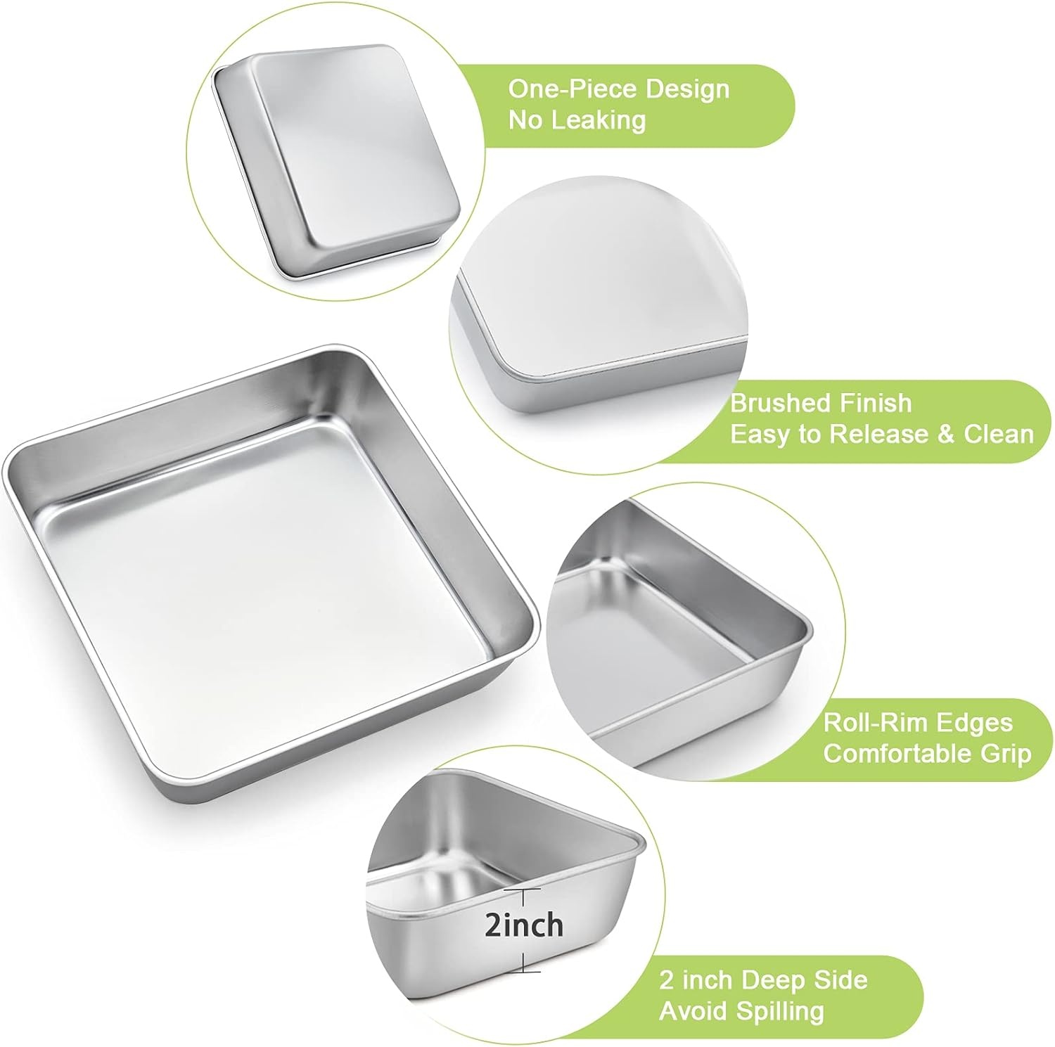 image:imageTeamFar Square Cake Pan 9 Inch Stainless Steel Square Baking Roasting Pan for Cake Brownie Lasagna NonToxic amp Heavy Duty One Piece Design amp Smooth Dishwasher Safe amp Easy CleanSilver