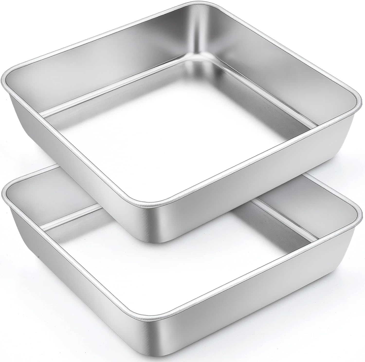 image:imageTeamFar Square Cake Pan 9 Inch Stainless Steel Square Baking Roasting Pan for Cake Brownie Lasagna NonToxic amp Heavy Duty One Piece Design amp Smooth Dishwasher Safe amp Easy CleanSilver