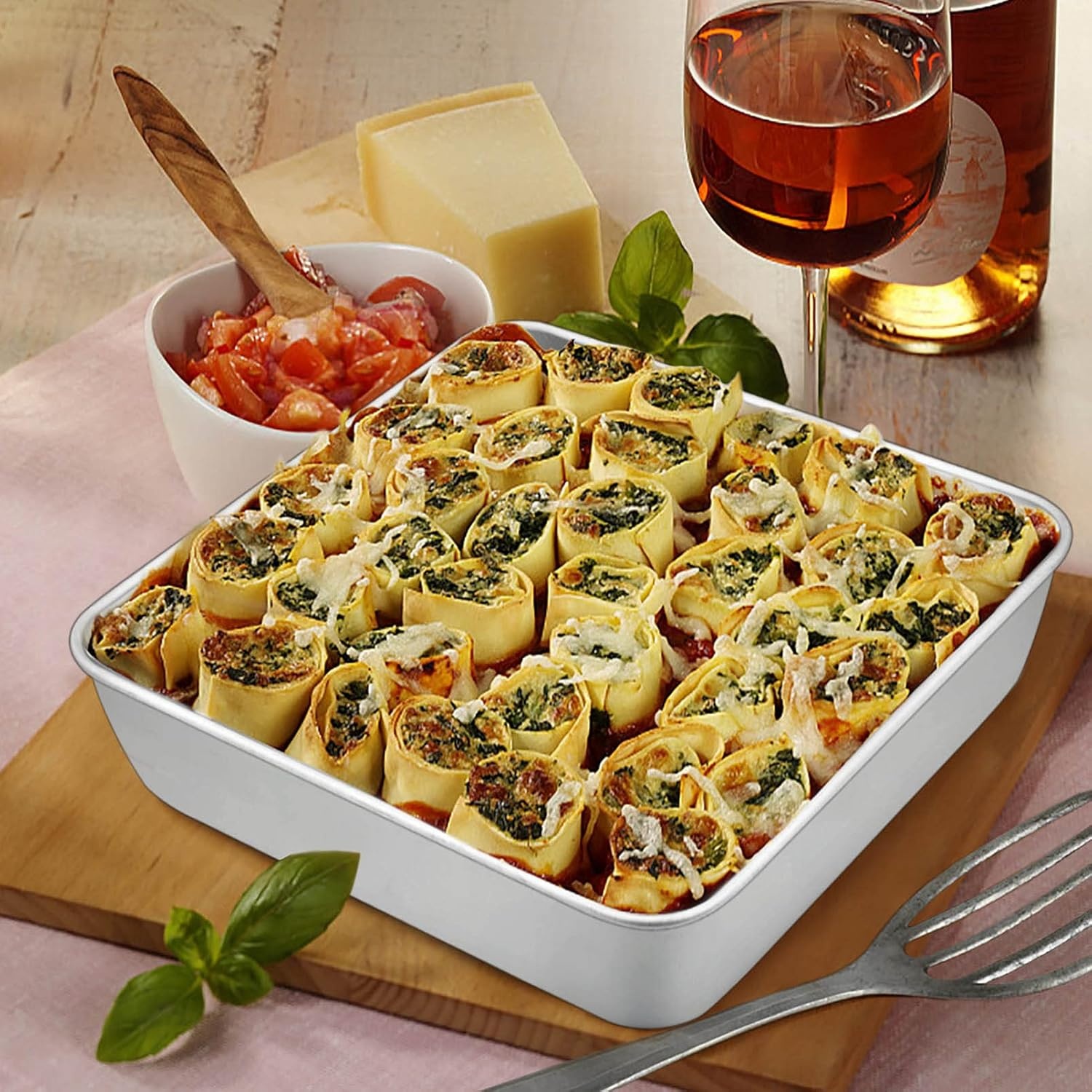 image:imageTeamFar Square Cake Pan 9 Inch Stainless Steel Square Baking Roasting Pan for Cake Brownie Lasagna NonToxic amp Heavy Duty One Piece Design amp Smooth Dishwasher Safe amp Easy CleanSilver