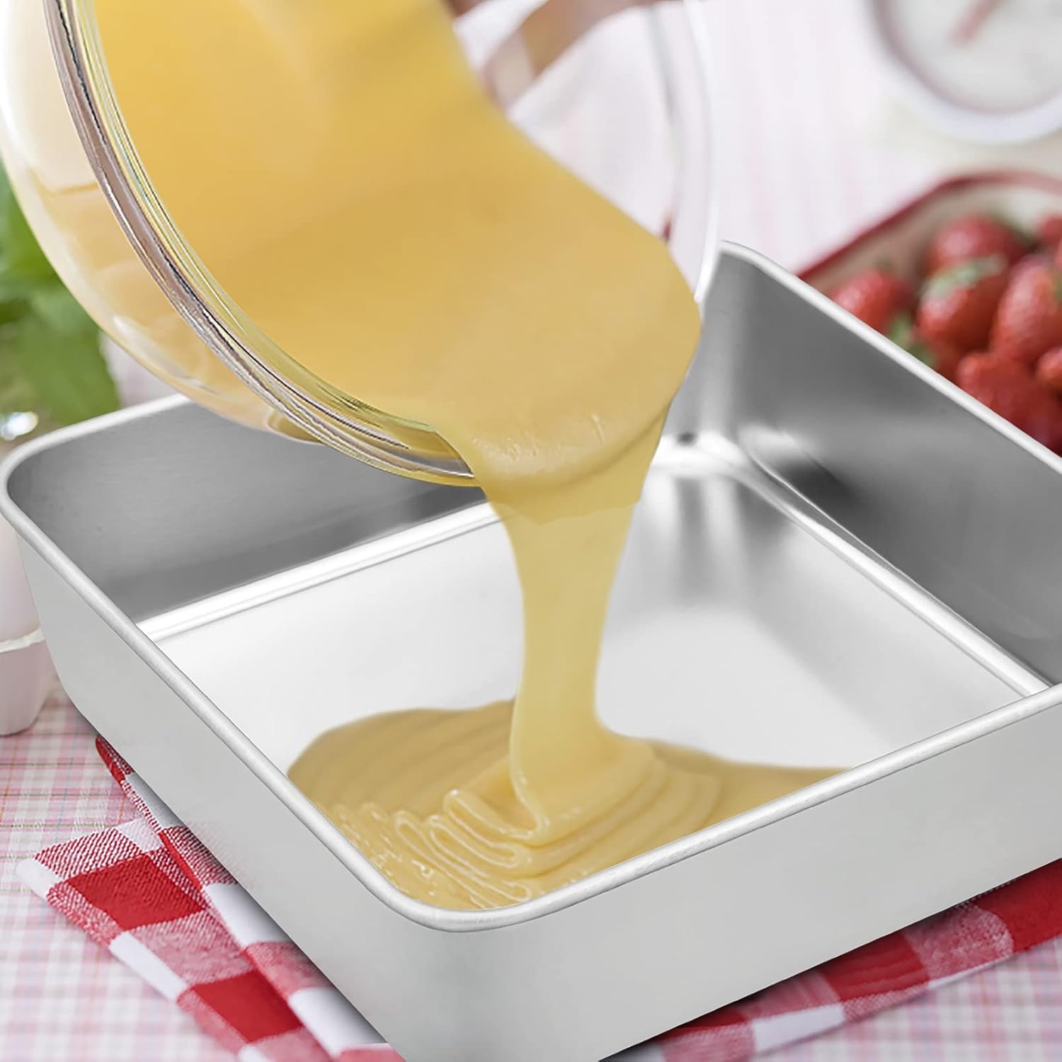 image:imageTeamFar Square Cake Pan 9 Inch Stainless Steel Square Baking Roasting Pan for Cake Brownie Lasagna NonToxic amp Heavy Duty One Piece Design amp Smooth Dishwasher Safe amp Easy CleanSilver