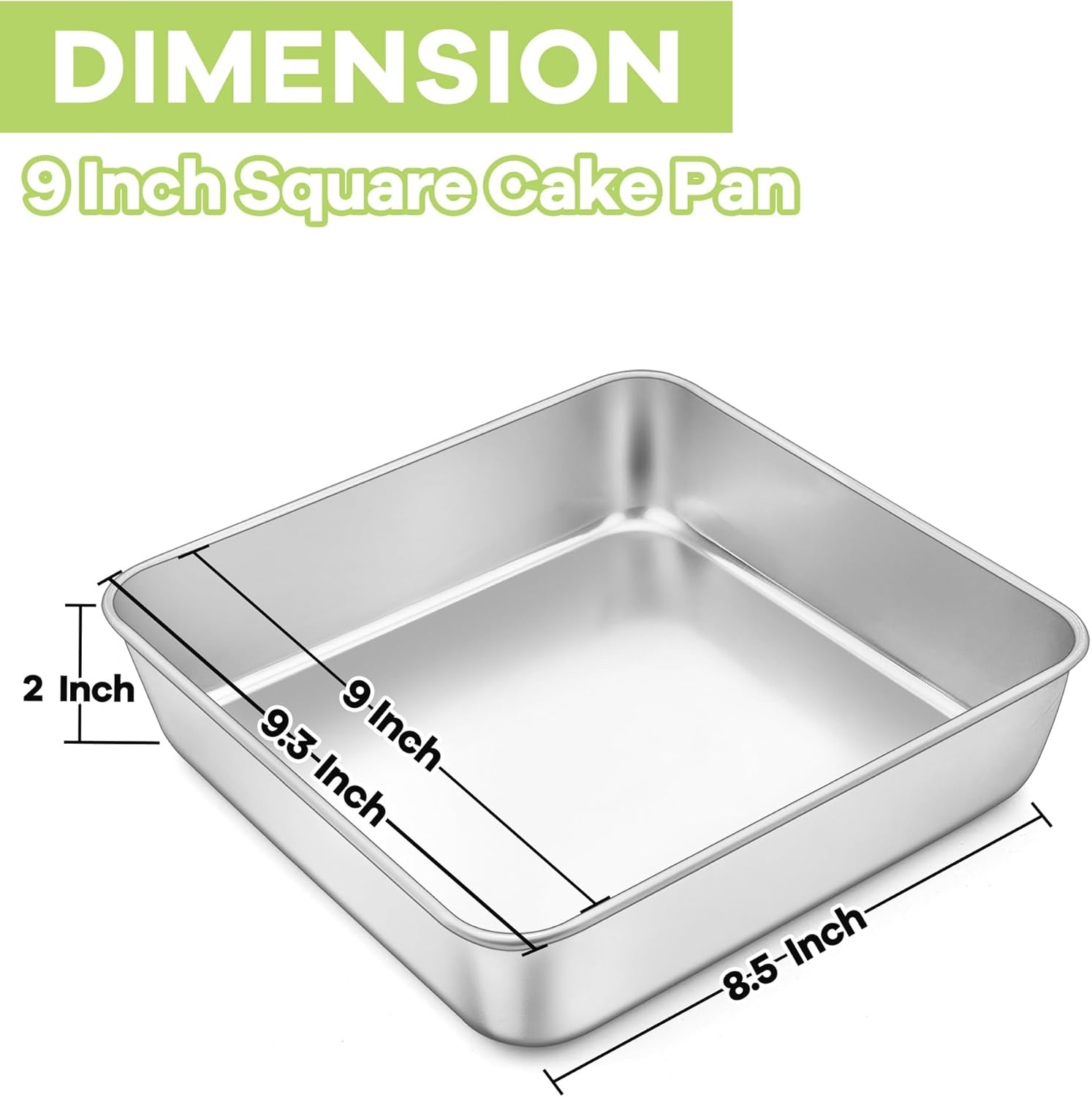 image:imageTeamFar Square Cake Pan 9 Inch Stainless Steel Square Baking Roasting Pan for Cake Brownie Lasagna NonToxic amp Heavy Duty One Piece Design amp Smooth Dishwasher Safe amp Easy CleanSilver